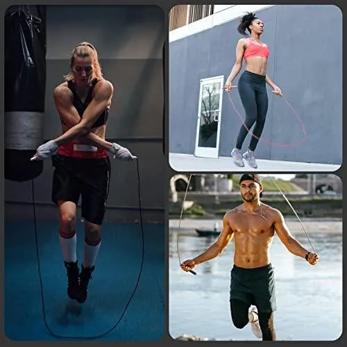 𝐒𝐩𝐞𝐞𝐝 𝐉𝐮𝐦𝐩 𝐑𝐨𝐩𝐞 𝐟𝐨𝐫 𝐅𝐢𝐭𝐧𝐞𝐬𝐬 - Skipping Rope for Women Men Exercise with Adjustable Length Jumping Rope and Alloy & Silicone Handles Suitable for Workout Boxing Home Gym