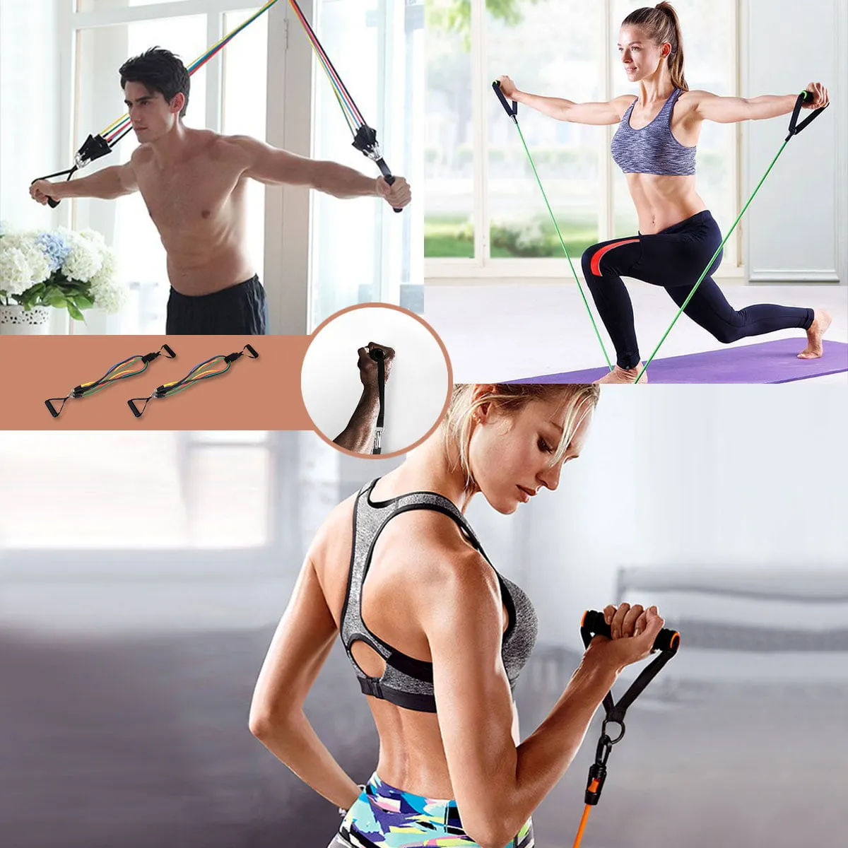 11 PCS Resistance Band Set Yoga Pilates Abs Exercise Fitness Tube Workout Bands