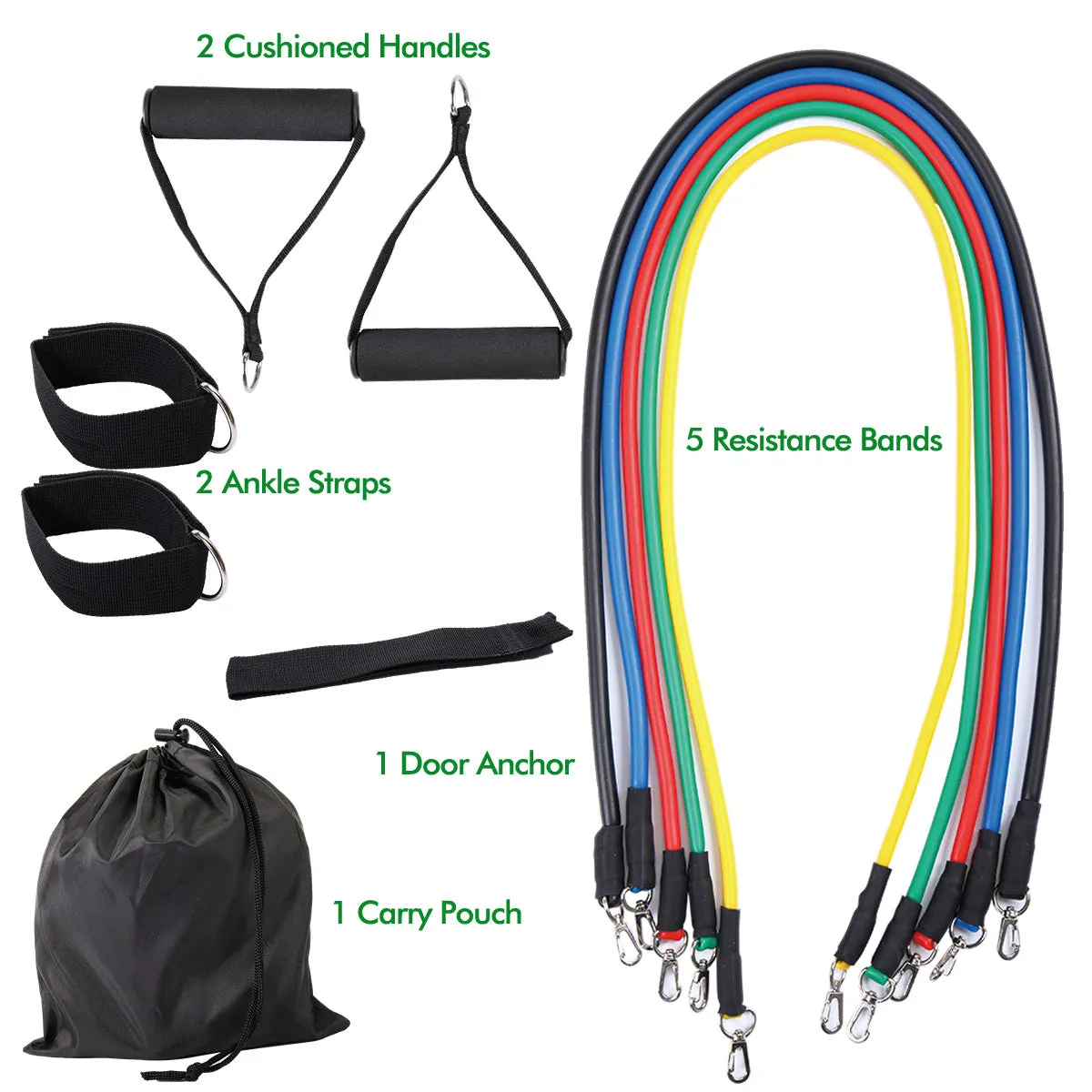 11 PCS Resistance Band Set Yoga Pilates Abs Exercise Fitness Tube Workout Bands