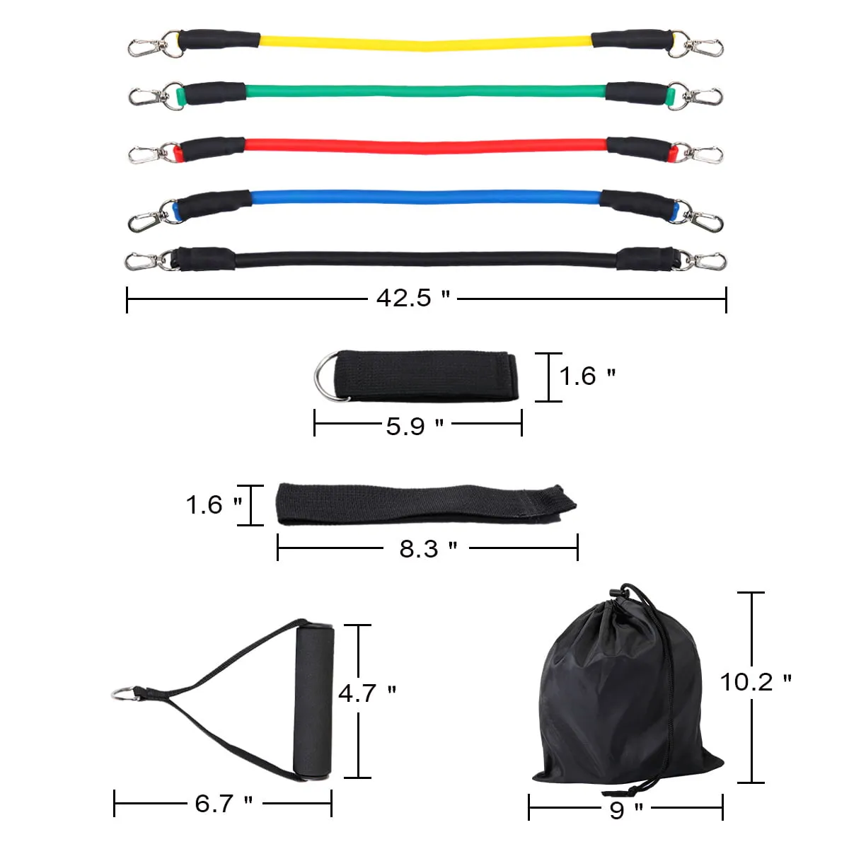 11 PCS Resistance Band Set Yoga Pilates Abs Exercise Fitness Tube Workout Bands