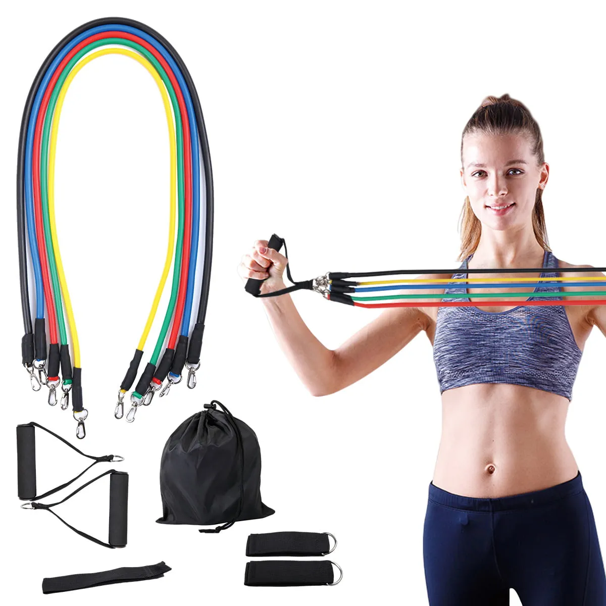 11 PCS Resistance Band Set Yoga Pilates Abs Exercise Fitness Tube Workout Bands