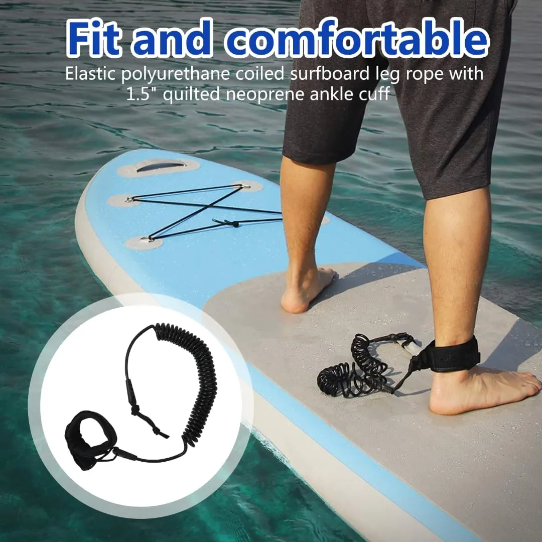 2024 NEW Coiled SUP Leash 10 FT Surfboard Leash Sup Leg Rope Strap Stand Up Paddleboard Leash - Black