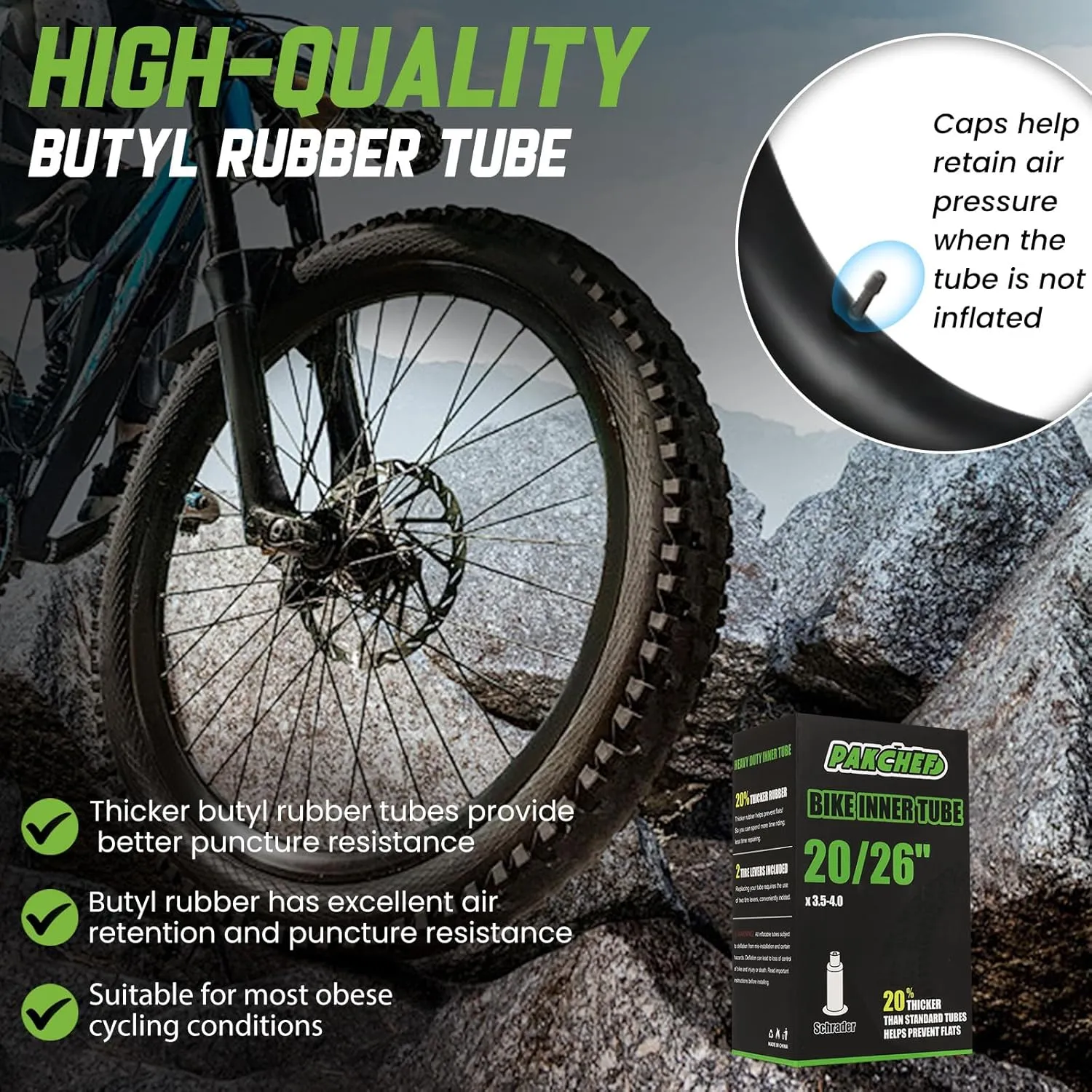 20/26 x 4.0 Fat Tire Tube for 20 26 x 3.5/4.0 E-Bike Bicycle Fat Tire Tubes Schrader Valve - 20, 26 Inch Butyl Rubber Bike Inner Tube