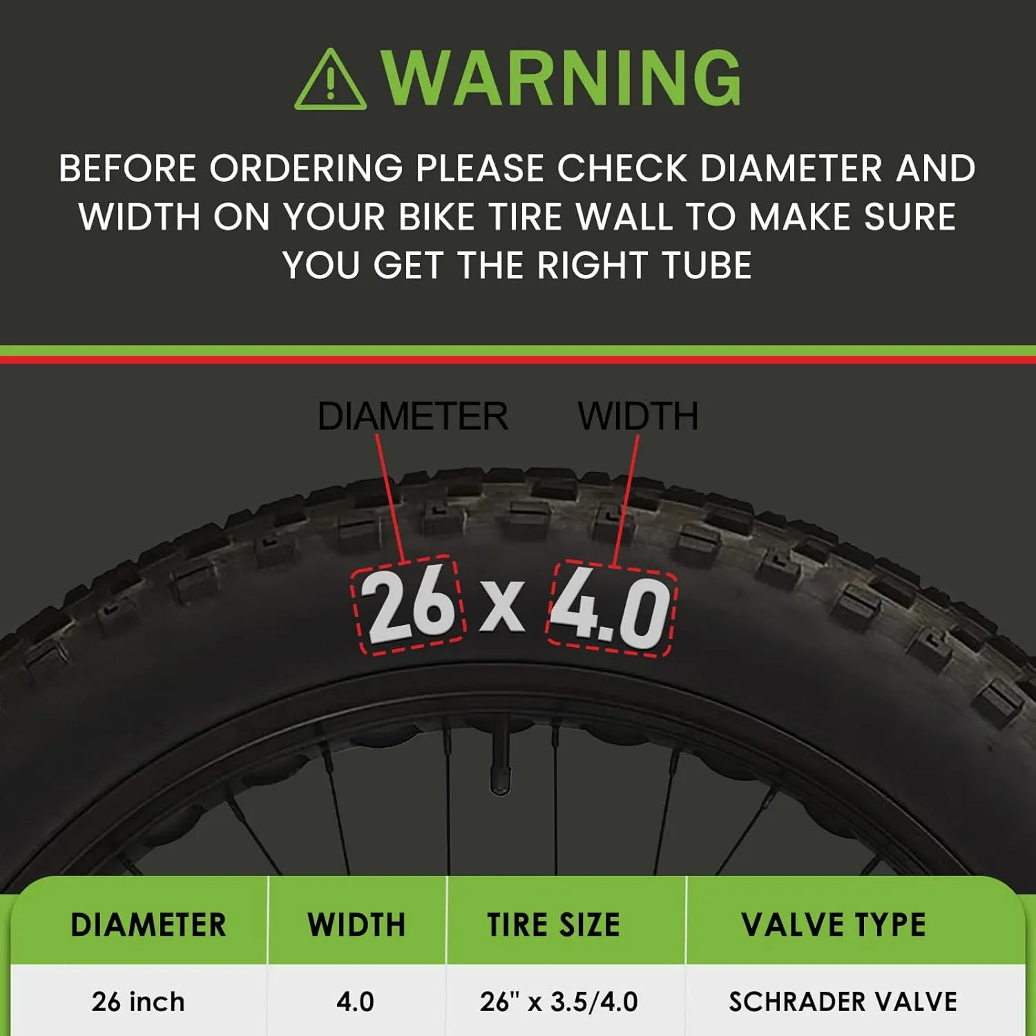 20/26 x 4.0 Fat Tire Tube for 20 26 x 3.5/4.0 E-Bike Bicycle Fat Tire Tubes Schrader Valve - 20, 26 Inch Butyl Rubber Bike Inner Tube