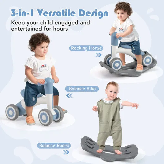 3 in 1 Rocking Horse With Detachable Balance Board and Seat-Gray