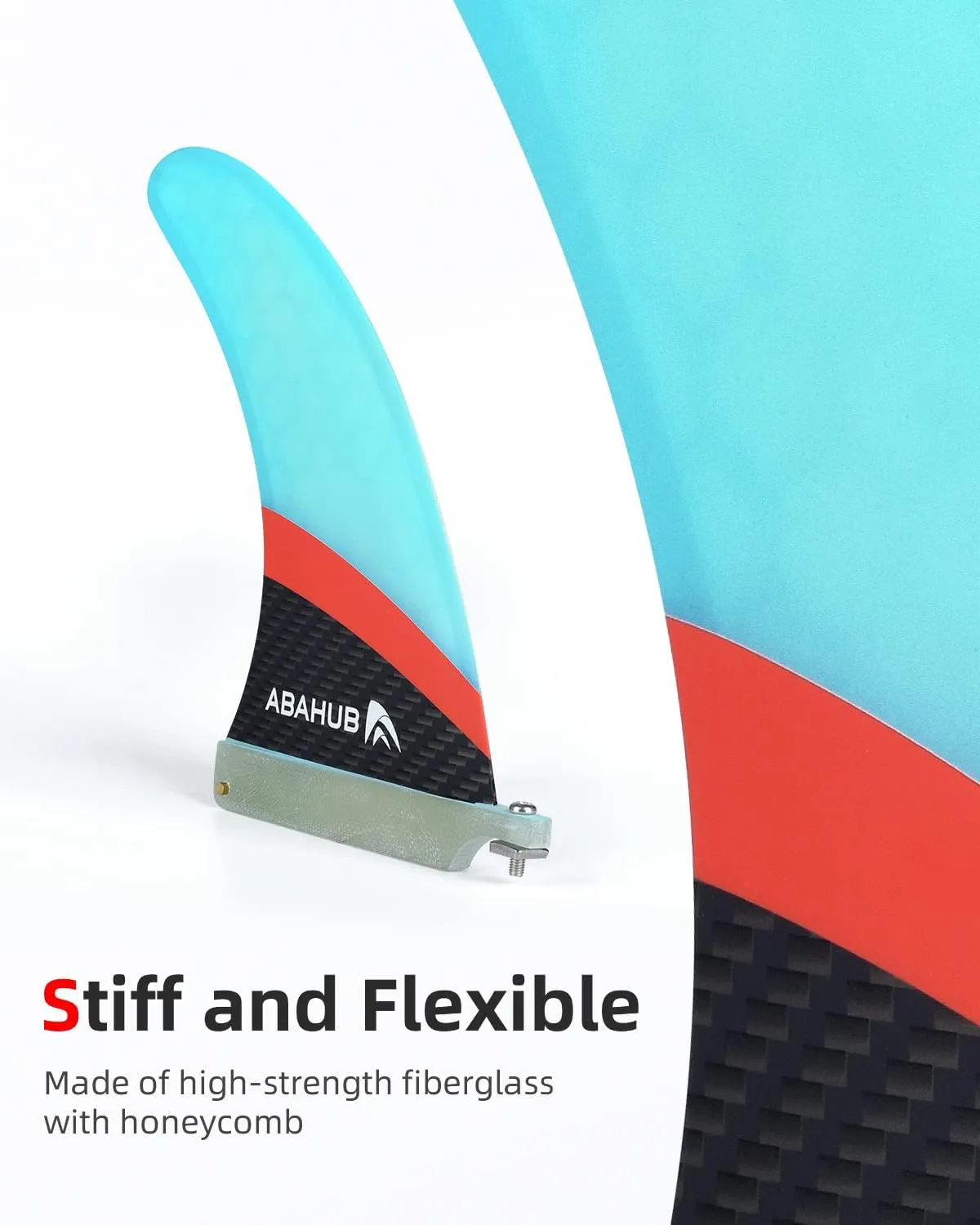 Abahub 8'' SUP Single Center Fin with 1 No Tool Fin Screw, Fiberglass Reinforeced 8 inch SUP Replacement Fins for Surfboard, Stand-up Paddle Board, Longboard, Black/Blue/White