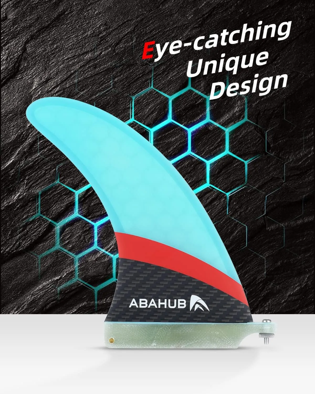 Abahub 8'' SUP Single Center Fin with 1 No Tool Fin Screw, Fiberglass Reinforeced 8 inch SUP Replacement Fins for Surfboard, Stand-up Paddle Board, Longboard, Black/Blue/White