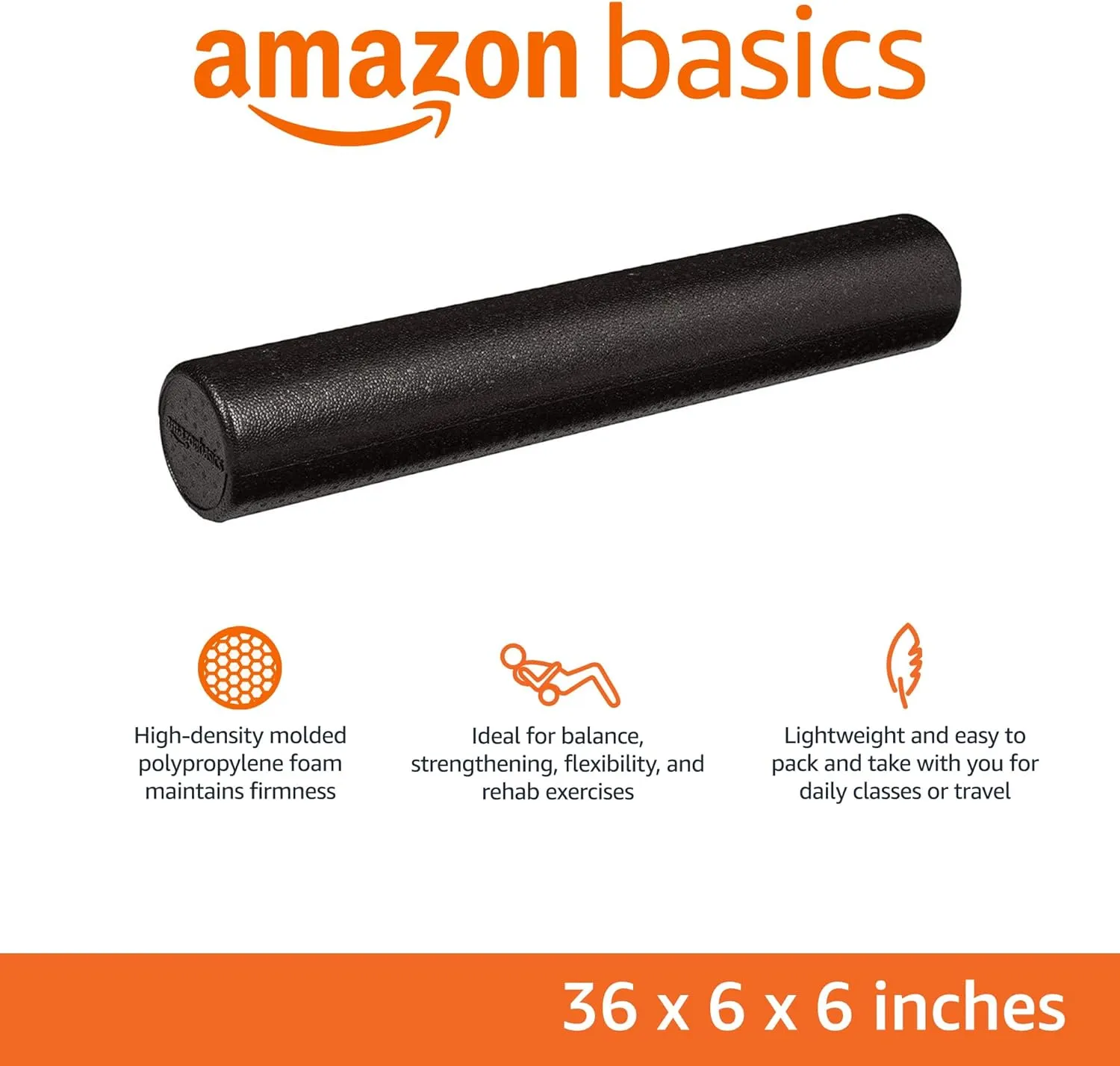 Amazon Basics High Density Foam Roller for Exercise and Recovery, 36 Inches, Black
