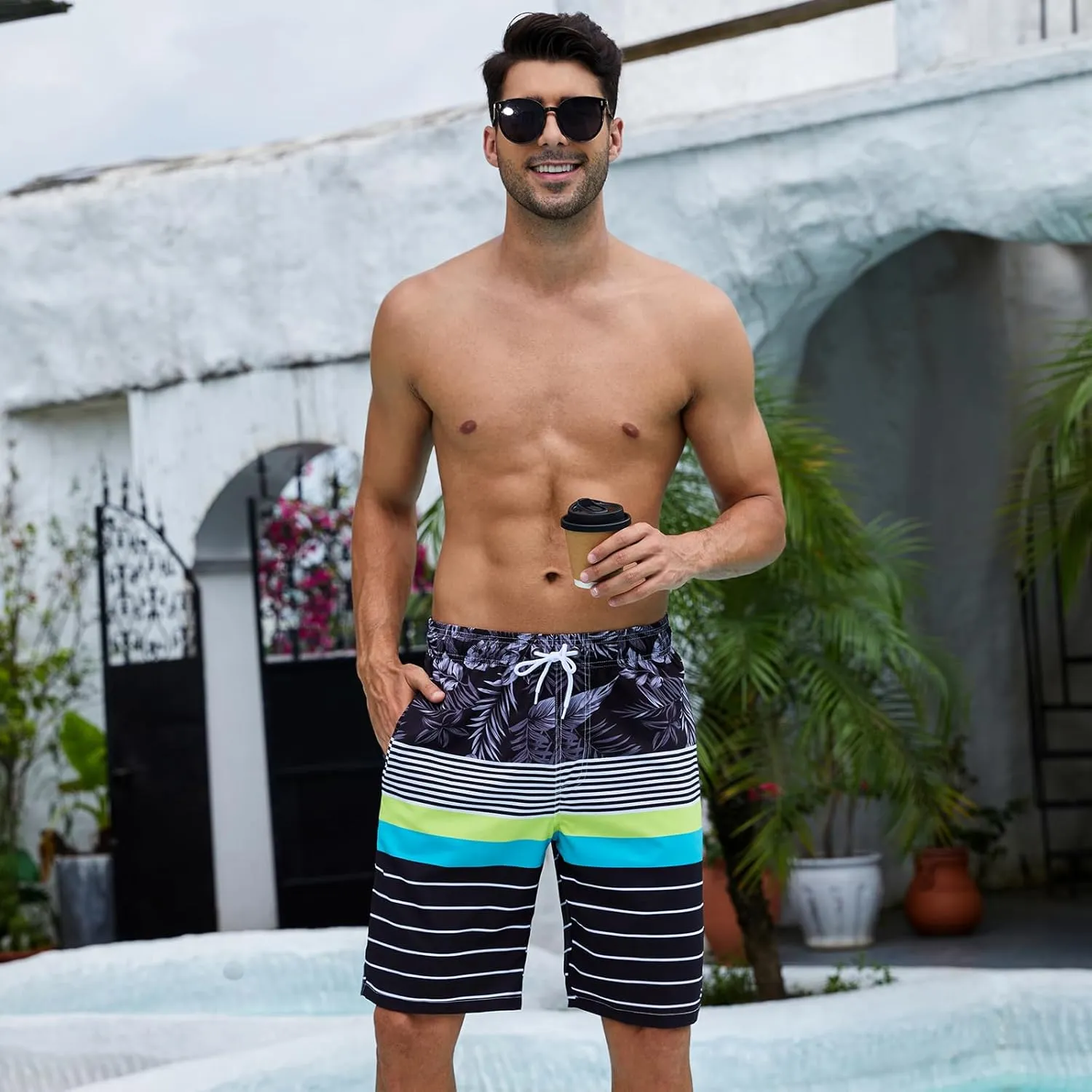 Arcweg Mens Swim Trunks with Compression Liner 9 Men Beach Board 2 in 1 Bathing Suit with Zipper Pockets, Quick Dry