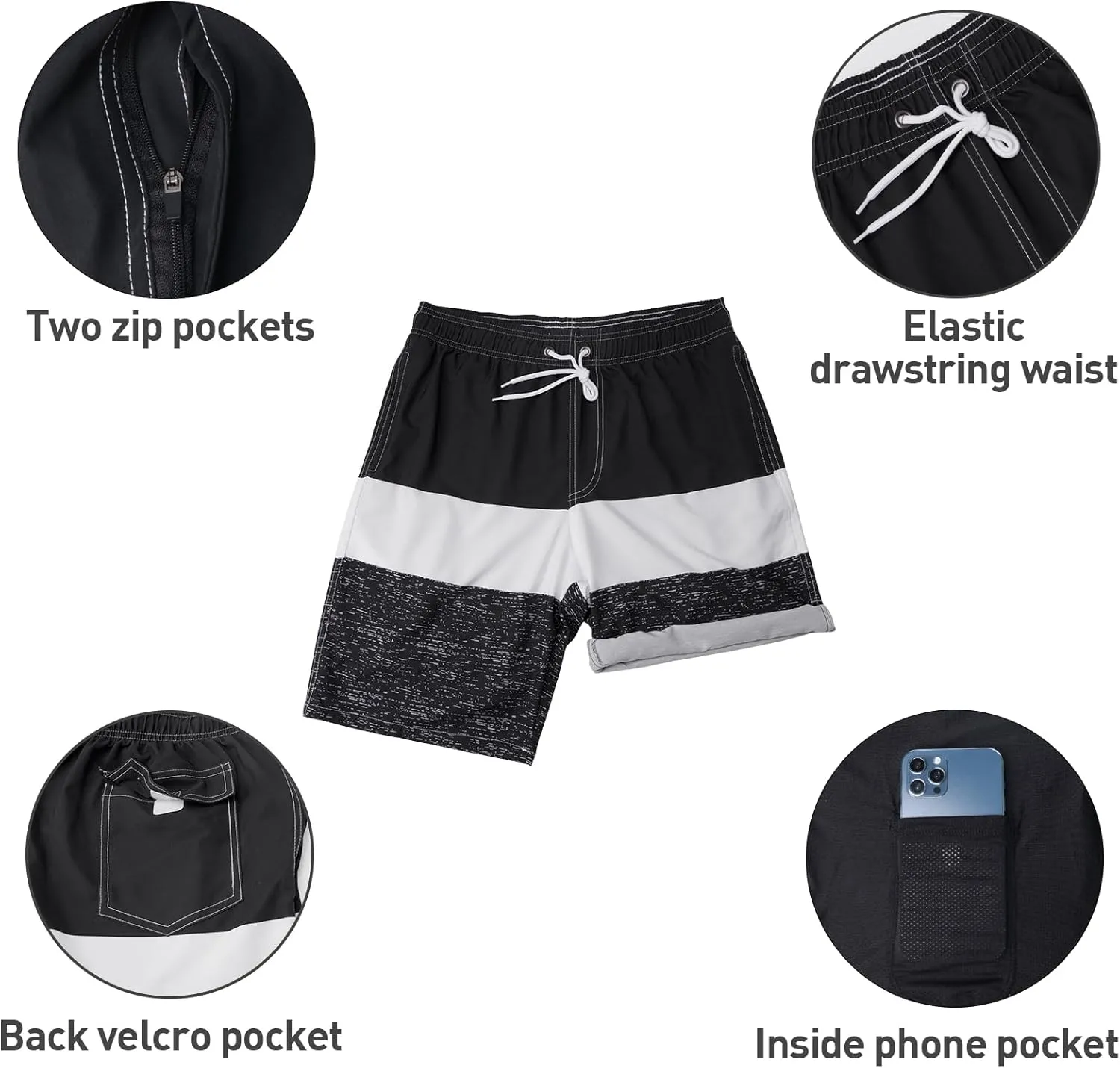 Arcweg Mens Swim Trunks with Compression Liner 9 Men Beach Board 2 in 1 Bathing Suit with Zipper Pockets, Quick Dry