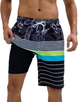 Arcweg Mens Swim Trunks with Compression Liner 9 Men Beach Board 2 in 1 Bathing Suit with Zipper Pockets, Quick Dry