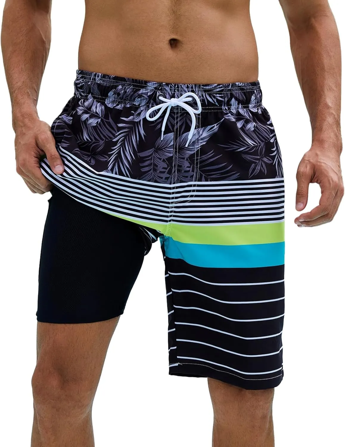 Arcweg Mens Swim Trunks with Compression Liner 9 Men Beach Board 2 in 1 Bathing Suit with Zipper Pockets, Quick Dry