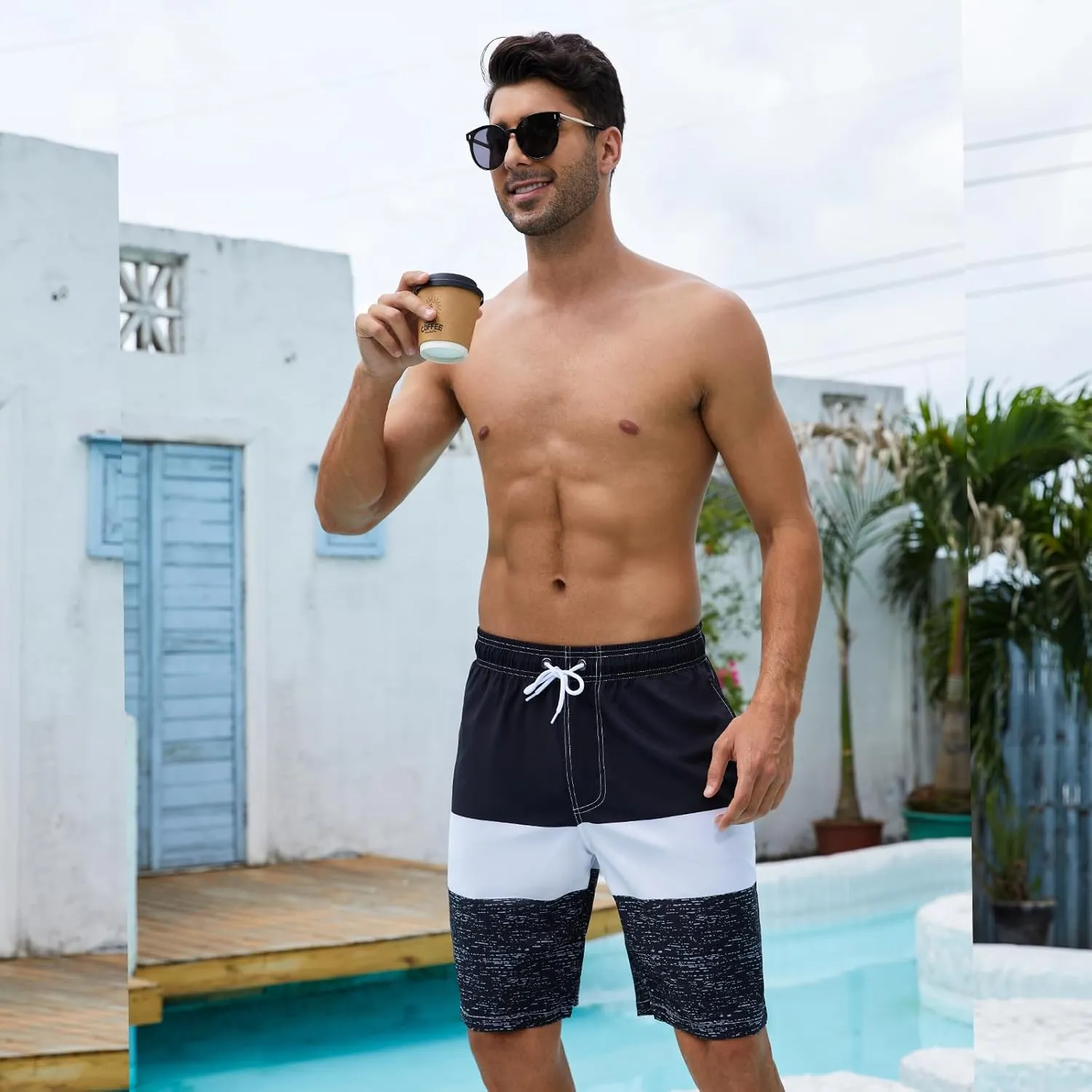 Arcweg Mens Swim Trunks with Compression Liner 9 Men Beach Board 2 in 1 Bathing Suit with Zipper Pockets, Quick Dry