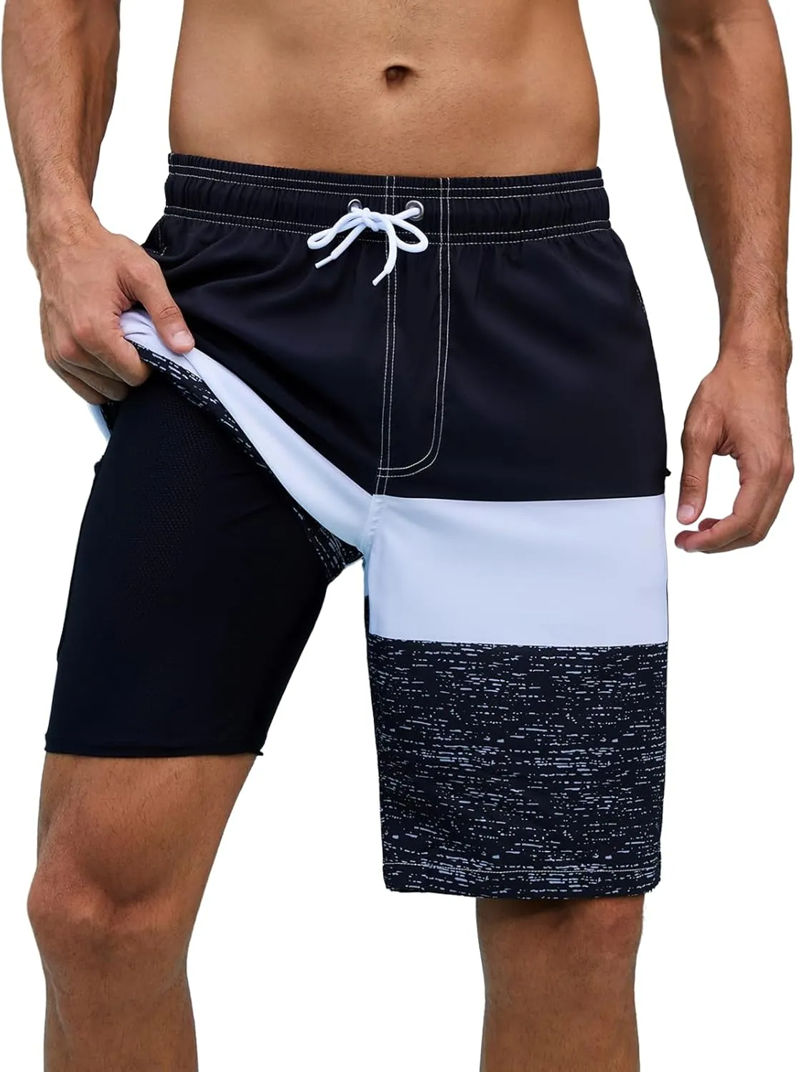 Arcweg Mens Swim Trunks with Compression Liner 9 Men Beach Board 2 in 1 Bathing Suit with Zipper Pockets, Quick Dry