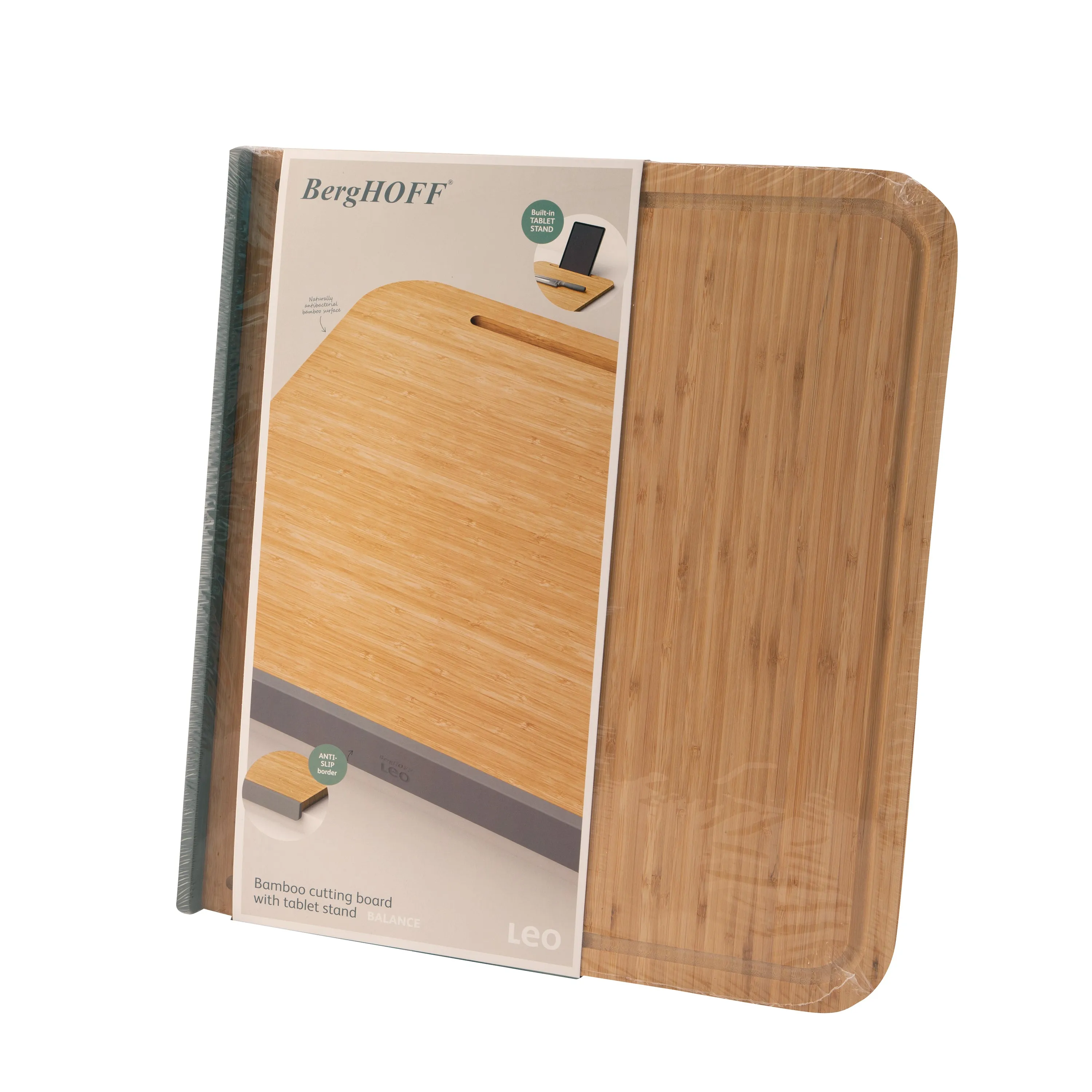 BergHOFF Balance Bamboo Cutting Board with Tablet Stand 17.5", Recycled Material