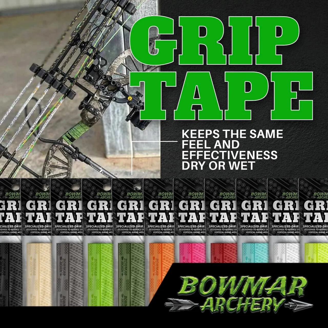 Bowmar Archery Grip Tape, Designed for Archers, Self-Adhering, Effective in Dry or Wet Conditions, Comfortable, Tacky, Easy to Install