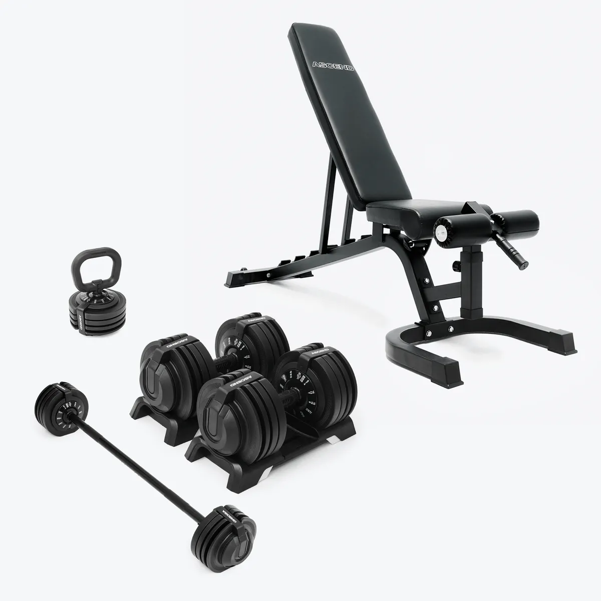 Bundle:  Ascend 3-in-1 Adjustable Dumbbells (7 to 52.5 lb) & Bench