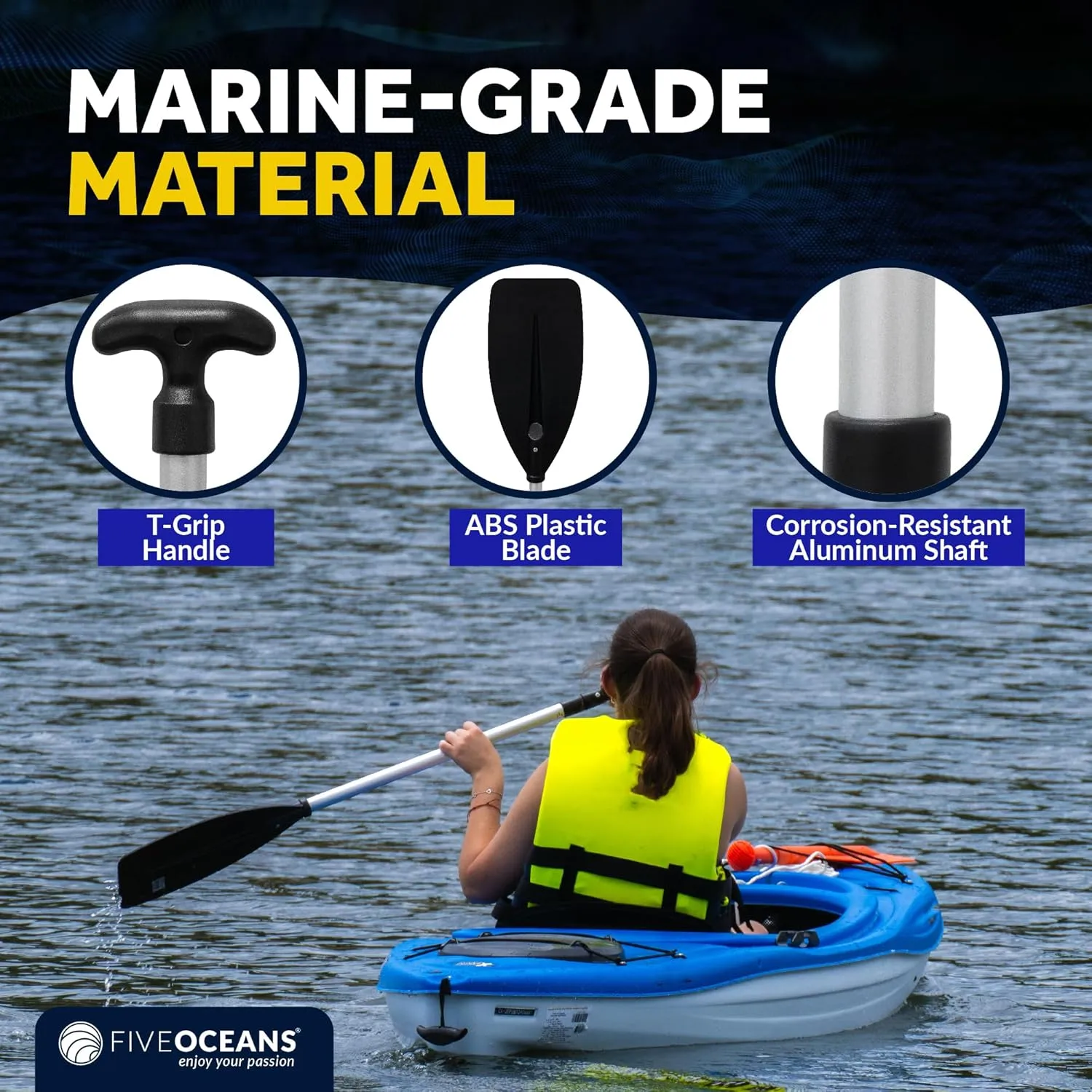 Five Oceans 4-Feet Canoe Paddle - Boat Paddle, T-Handle Oar Paddle for Canoe, Kayak and Small Boats - Corrosion-Resistant Floating Boat Paddles Marine-Grade Aluminum and Heavy-Duty Plasti