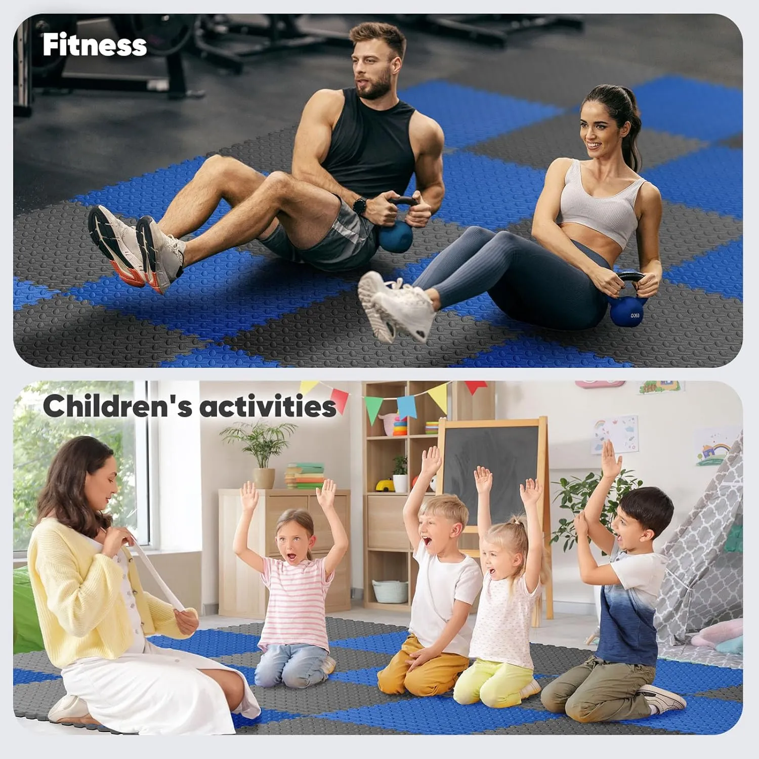 Home Gym Mat, Puzzle Exercise Mat, EVA Interlocking Foam Floor Tiles for Home Workout Equipment and Kids' Play Areas - Black, 24 in x 24 in x  in - 12 Tiles (Black, 12 Pack, 48 SQ FT)