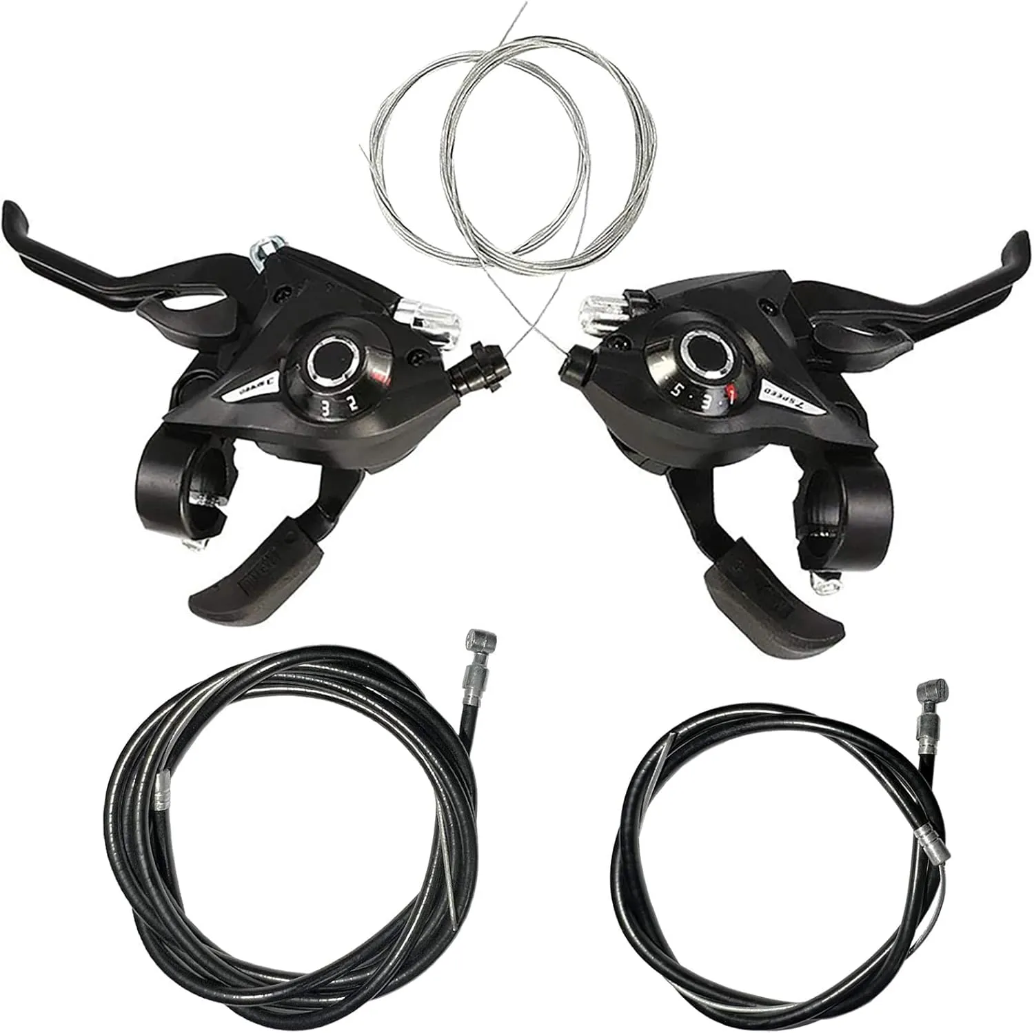 Lomodo 4 Pieces Bicycle Brake Accessories Including 2 x EF51-7 3x7 21 Speed Brake Shift Levers with Inner Cable and 2 x Brake Wire (Front and Rear Brake Cable) for Mountain/MTB Bike