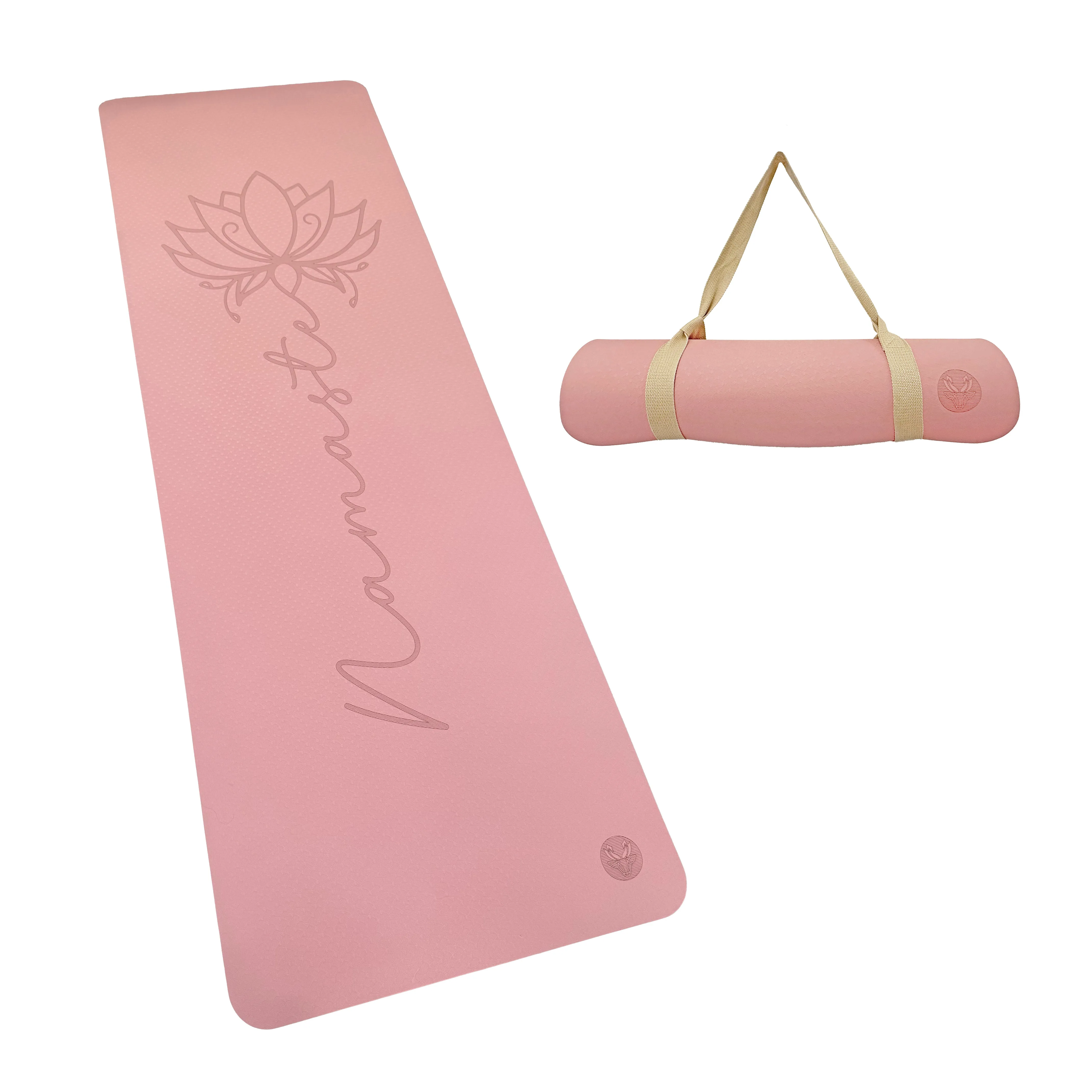 Lotus TPE Non-Slip Namaste Yoga Mat (6mm) Pink