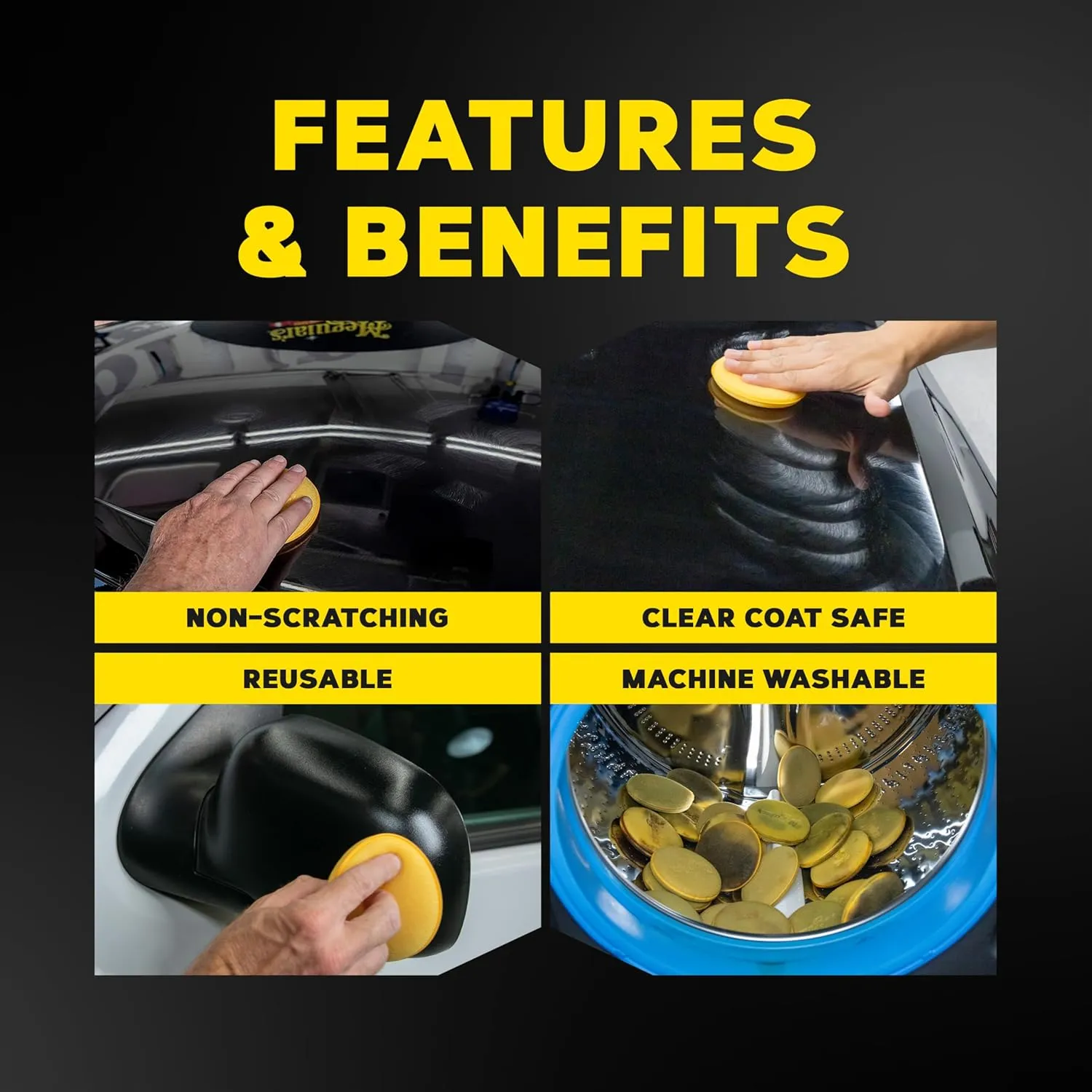 Meguiar's 4" Foam Applicator Pads, 4 Count - Ultra-Soft Hand Applicators with a Tight-Cell Foam Construction for a Smooth Application of Waxes, Polishes, Tire Dressing, Protectants and More, 4 Pack