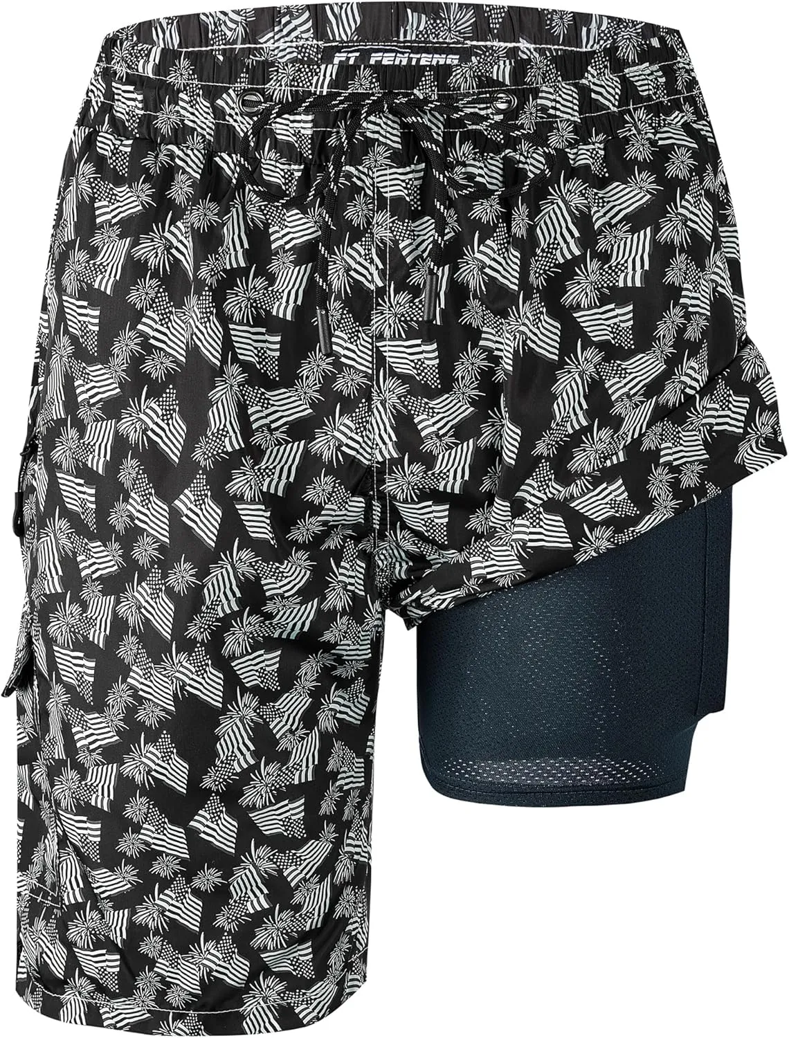 Mens Swim Trunks 9" Board Shorts with Compression Liner Swimsuit Built-in Bathing Suit Quick Dry Swimwear Zipper Pocket