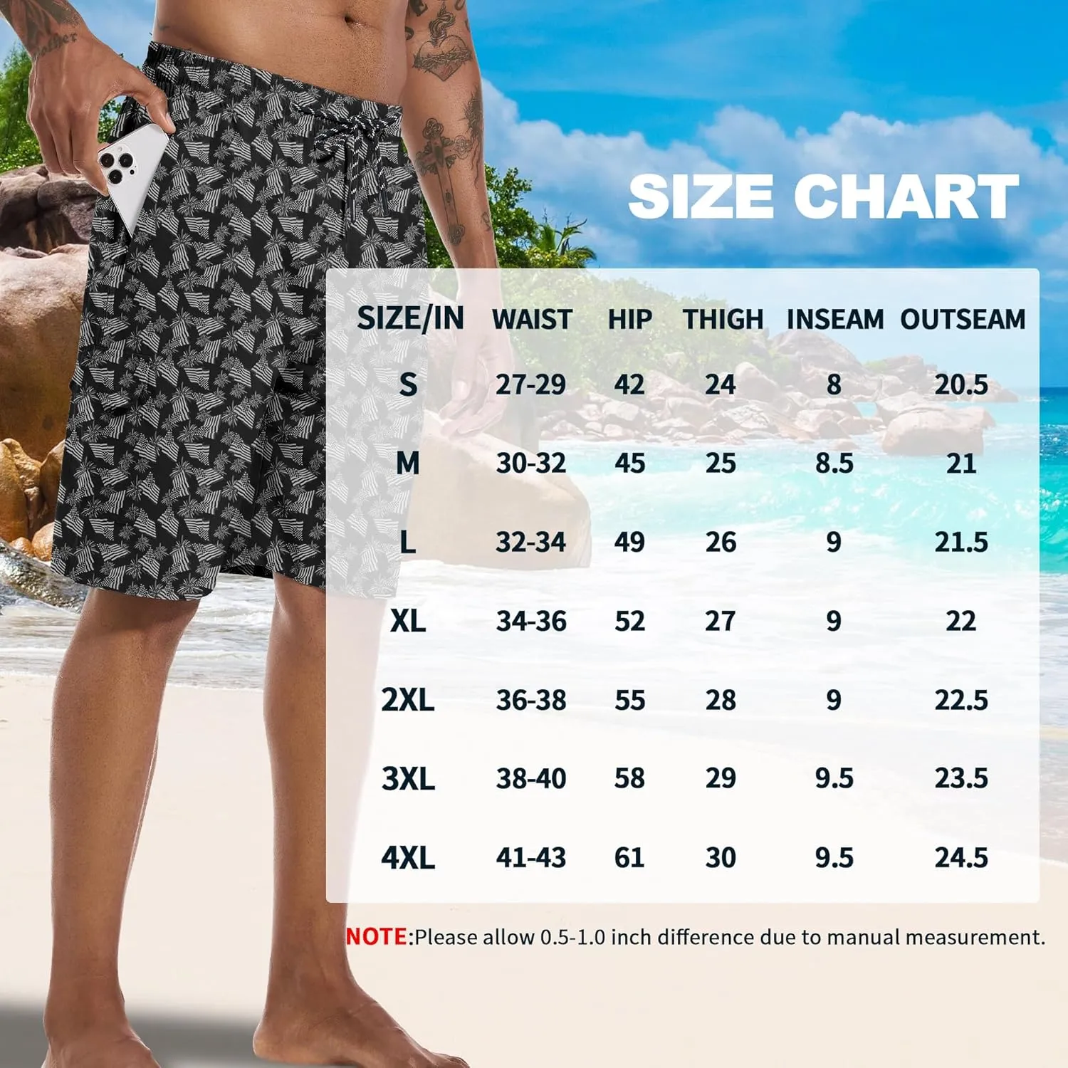 Mens Swim Trunks 9" Board Shorts with Compression Liner Swimsuit Built-in Bathing Suit Quick Dry Swimwear Zipper Pocket