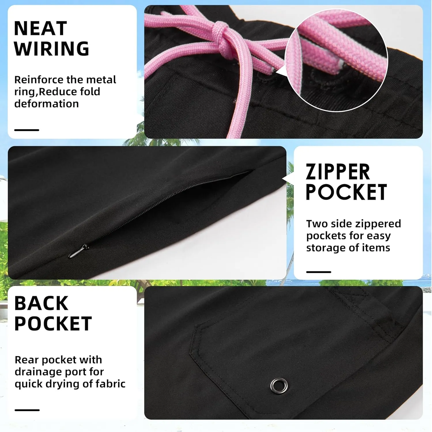 Mens Swim Trunks with Compression Liner 7" Board Shorts with Zipper Pockets 2 in 1 Quick Dry Bathing Suits