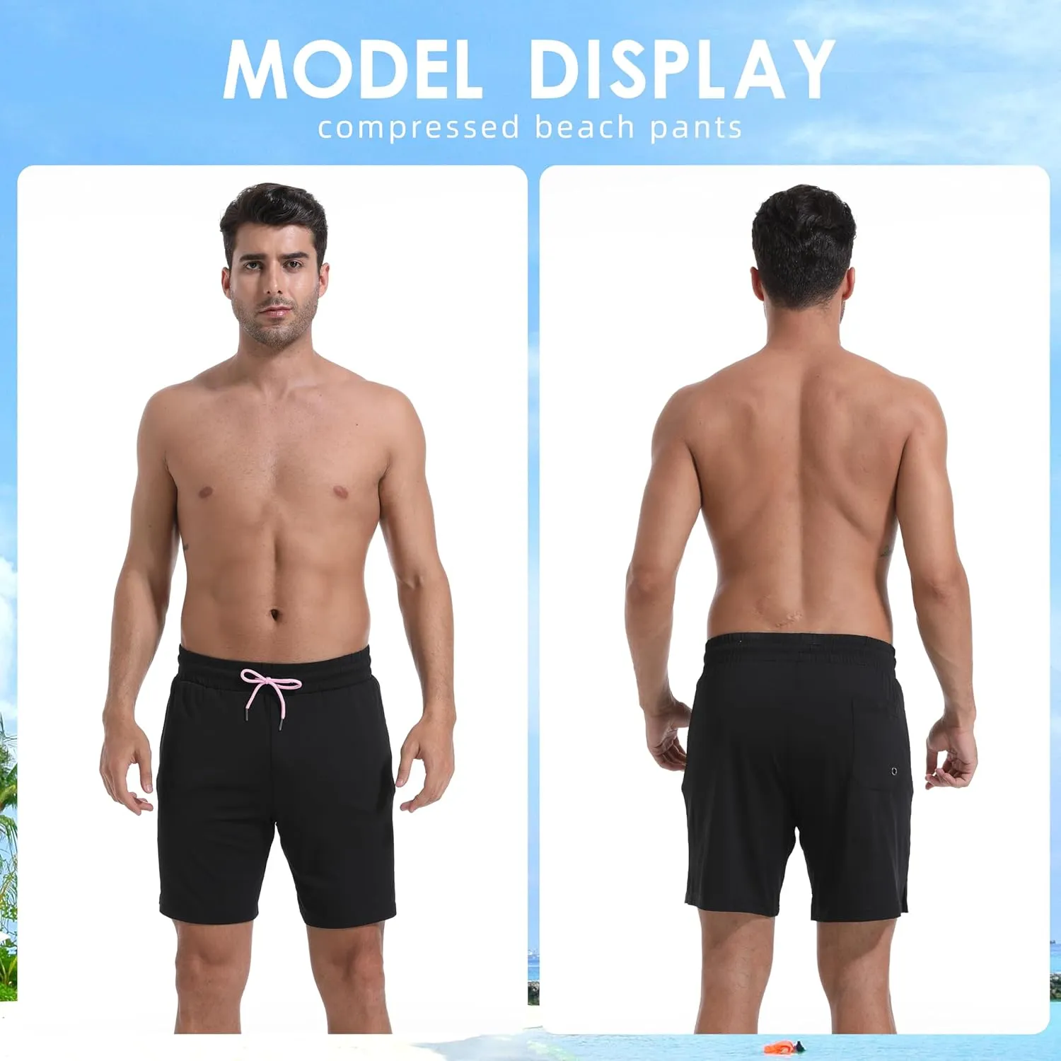 Mens Swim Trunks with Compression Liner 7" Board Shorts with Zipper Pockets 2 in 1 Quick Dry Bathing Suits