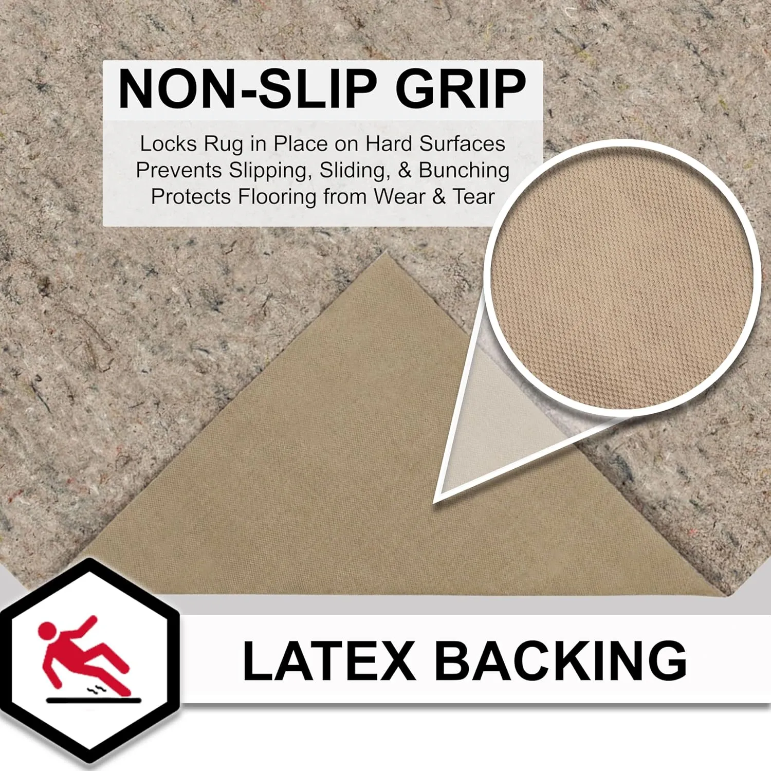 Mohawk Home 6' x 9' Non Slip Rug Pad Gripper 1/4 Thick Dual Surface Felt   Rubber Gripper - Safe for All Floors, Synthetic Fiber, Brown