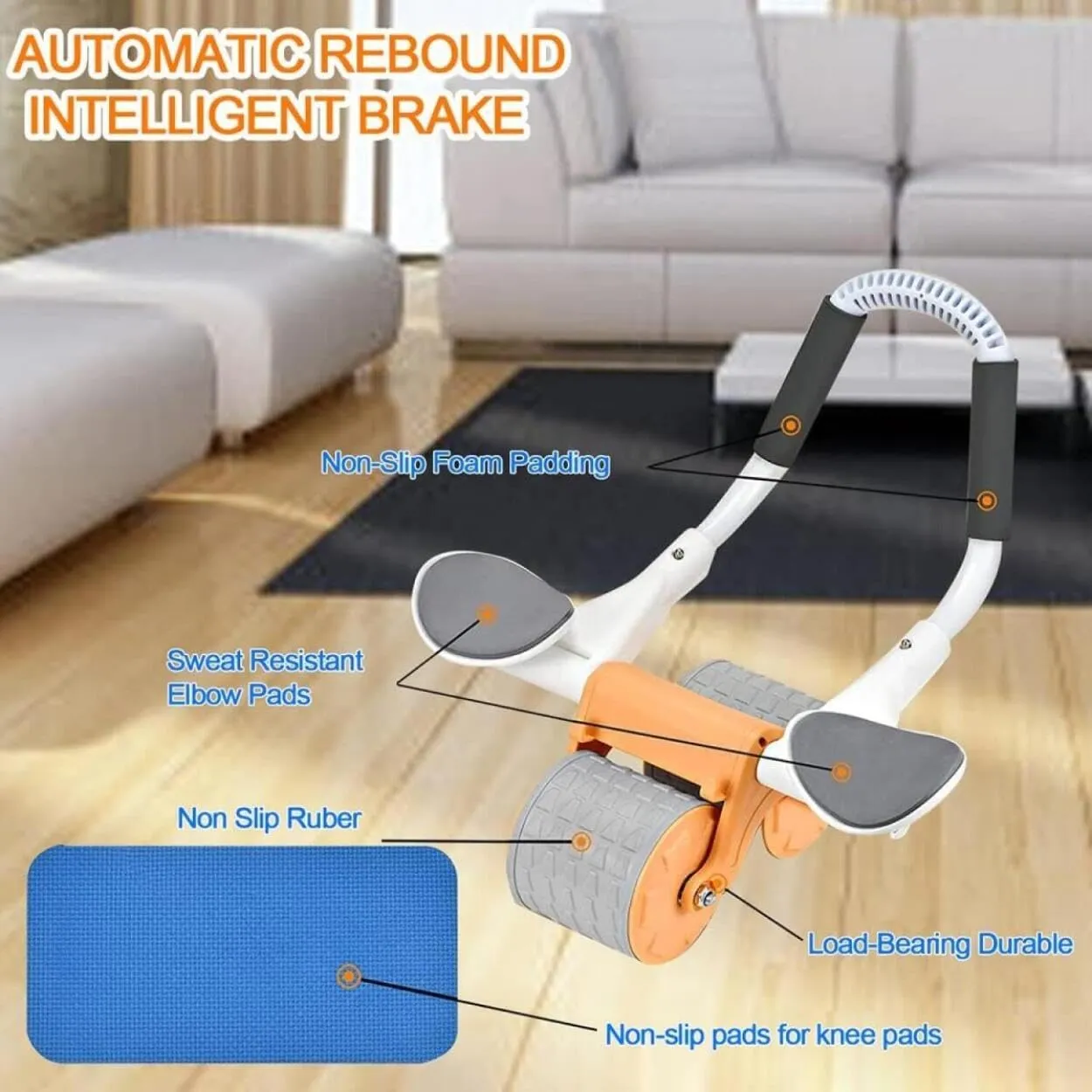 New Ab Roller Wheel W/ Knee Mat & Timer, Automatic Rebound Abdominal Exercise Roller W/ Elbow Support