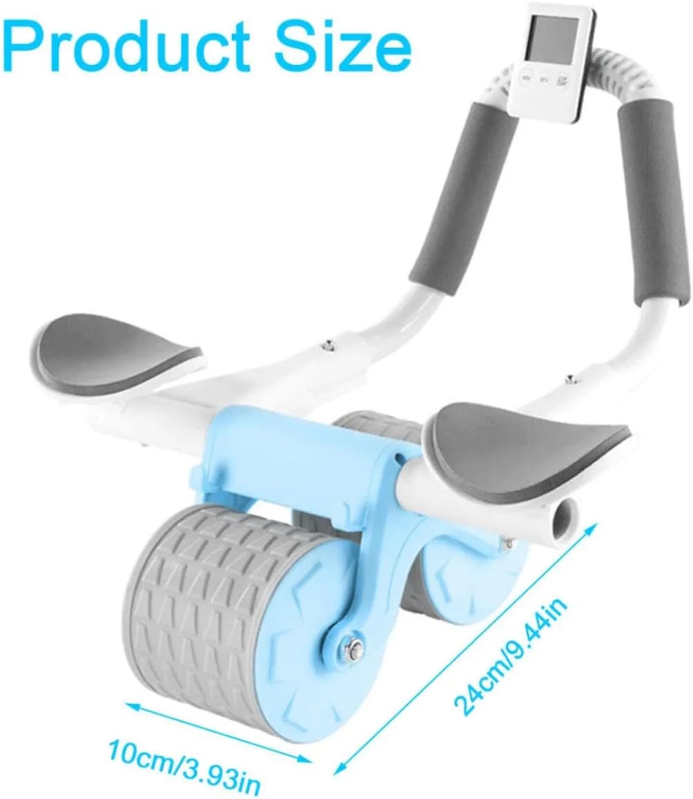 New Ab Roller Wheel W/ Knee Mat & Timer, Automatic Rebound Abdominal Exercise Roller W/ Elbow Support