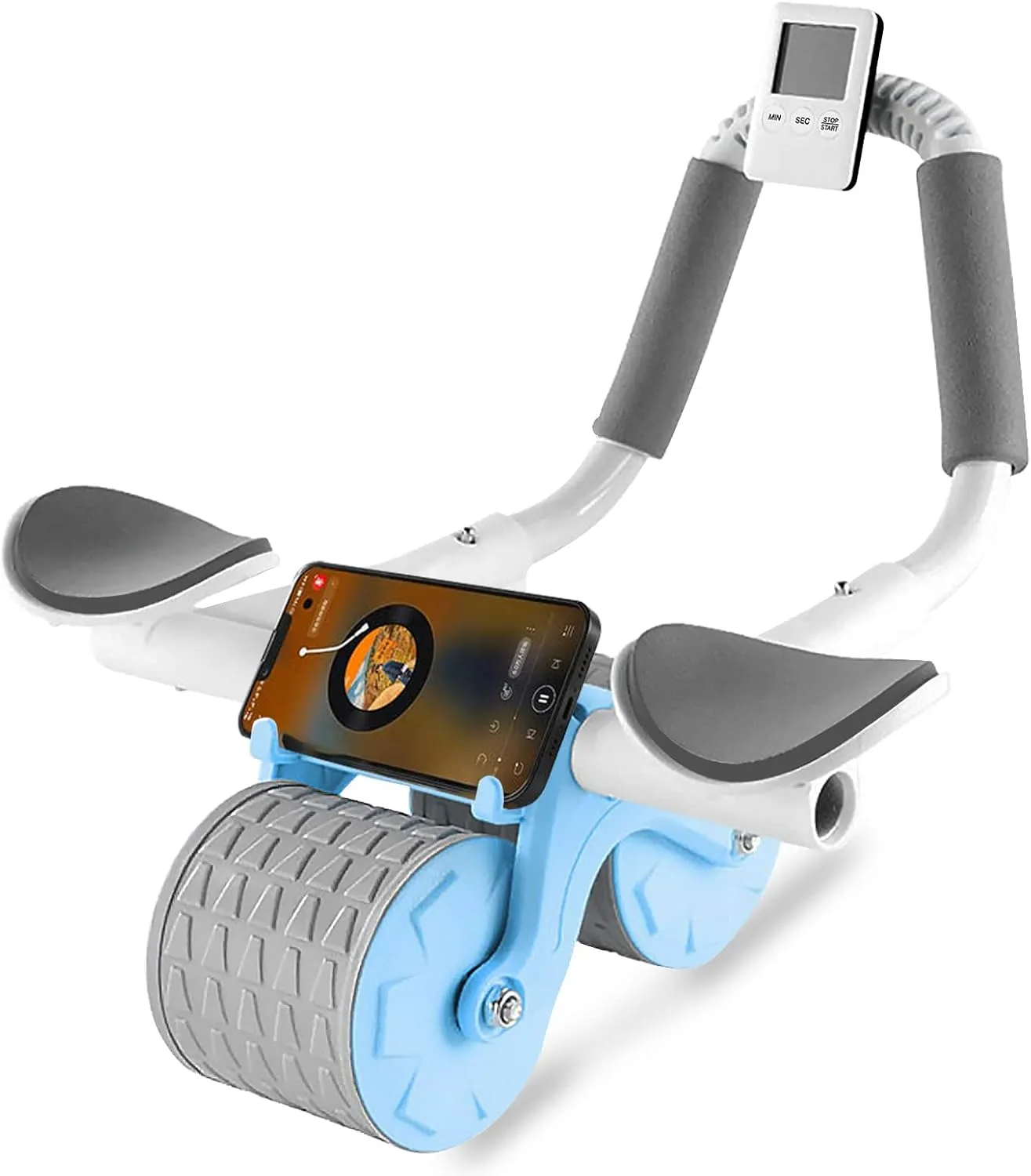 New Ab Roller Wheel W/ Knee Mat & Timer, Automatic Rebound Abdominal Exercise Roller W/ Elbow Support