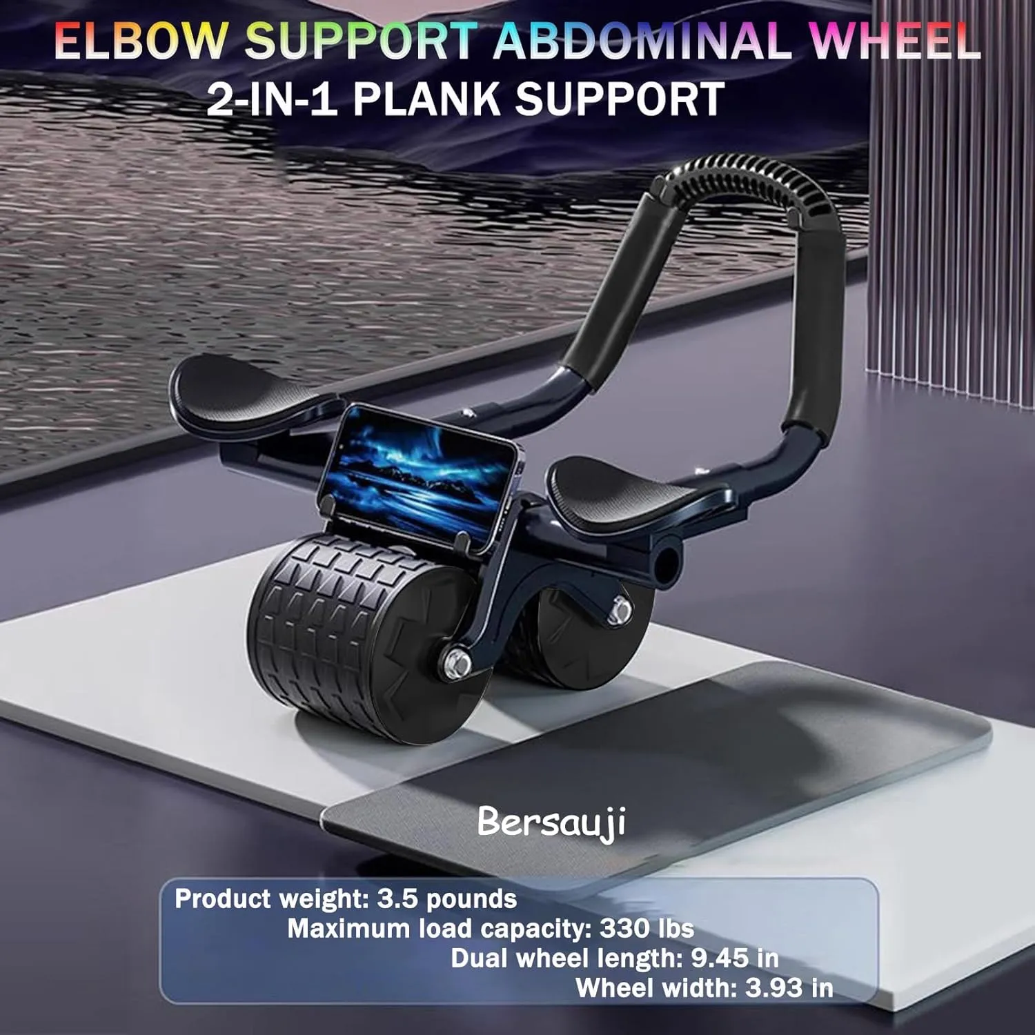 New Ab Roller Wheel W/ Knee Mat & Timer, Automatic Rebound Abdominal Exercise Roller W/ Elbow Support