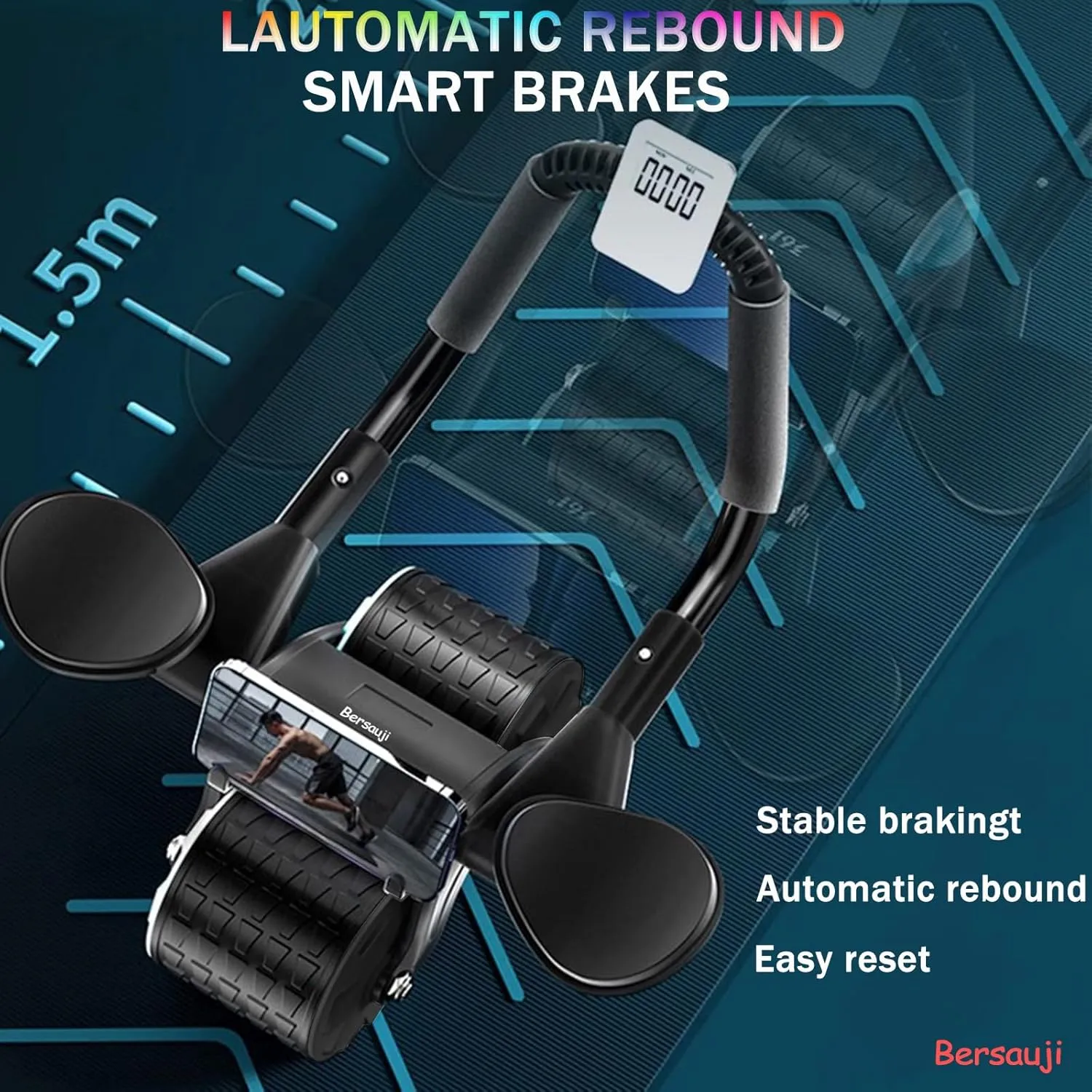 New Ab Roller Wheel W/ Knee Mat & Timer, Automatic Rebound Abdominal Exercise Roller W/ Elbow Support
