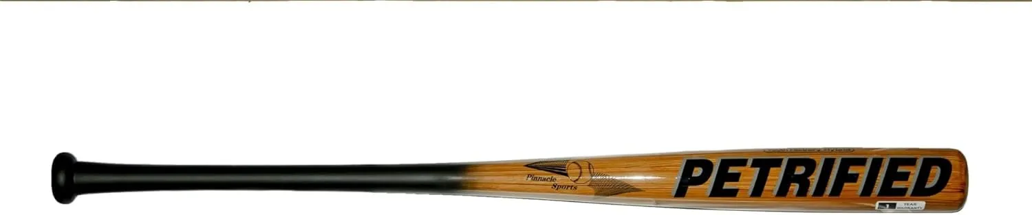 Pinnacle Sports Petrified Series Youth Hickory Wood & Bamboo Baseball Bat Hybrid- Rubberized Grip Handle - 1 Year Warranty