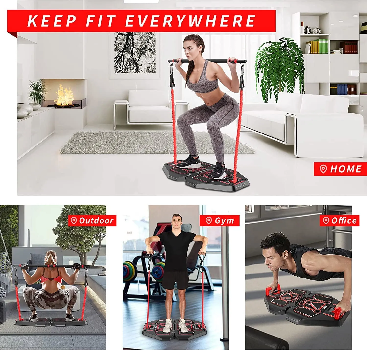 Portable Fitness Home Gym Equipment Kit W/ Push Up board