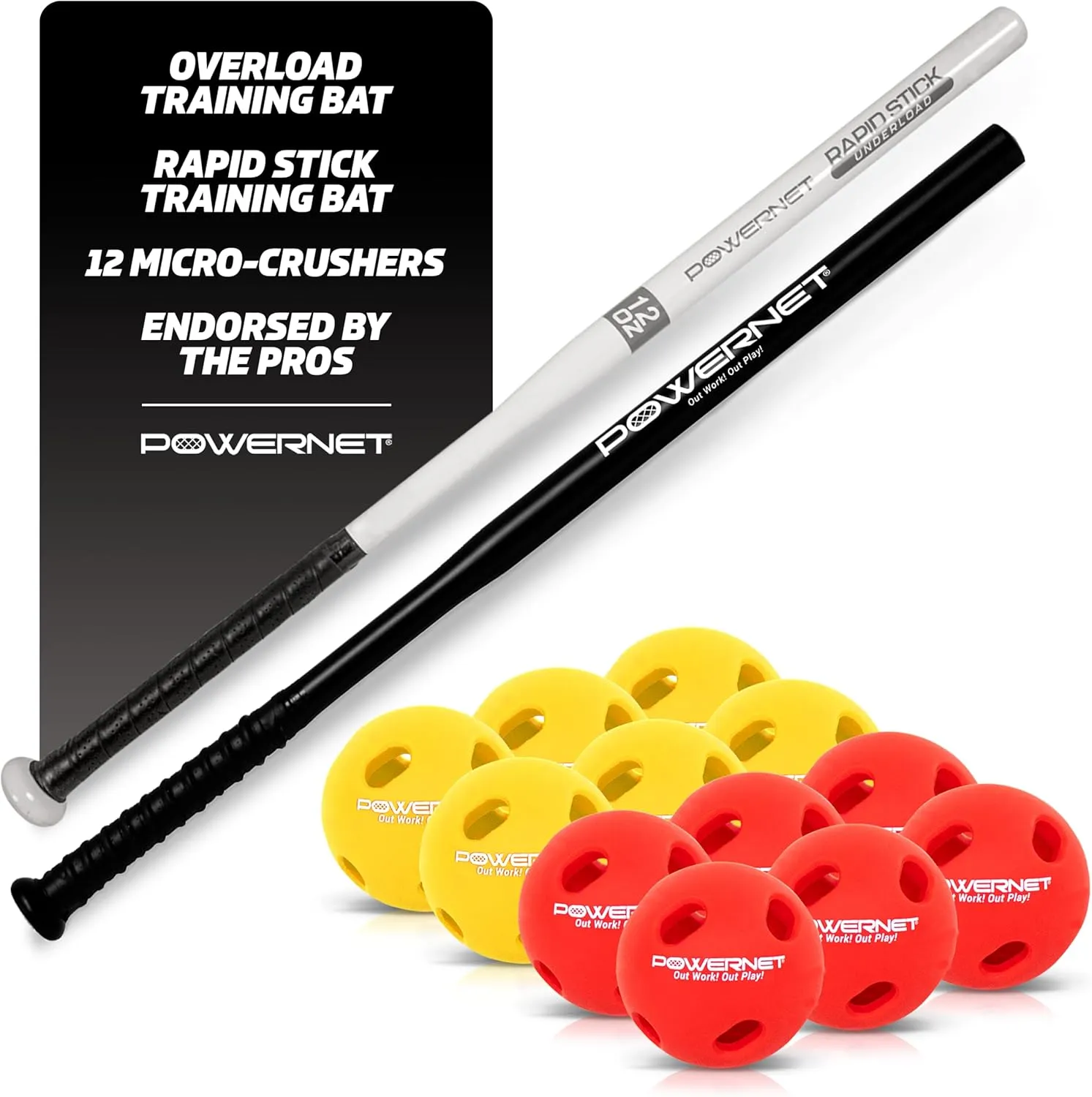 PowerNet Overload and Underload Training Bats, Rapid Stick or Overload Bat, Slim Barrel Design, Build Hand-Eye Coordination
