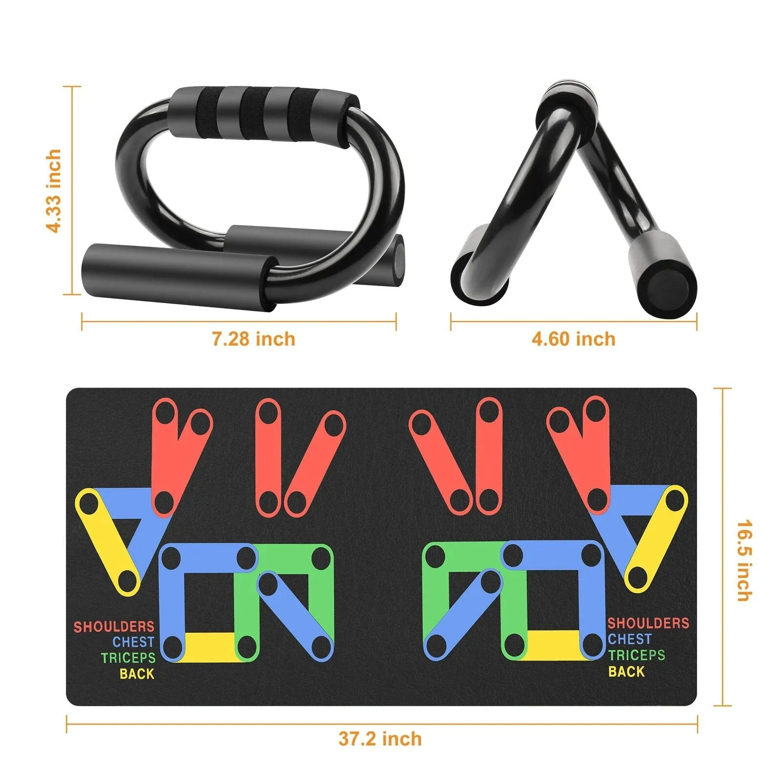 Push Up Bars Stand S Shape Fitness Workout Gym Exercise with Push-Up Training Mat