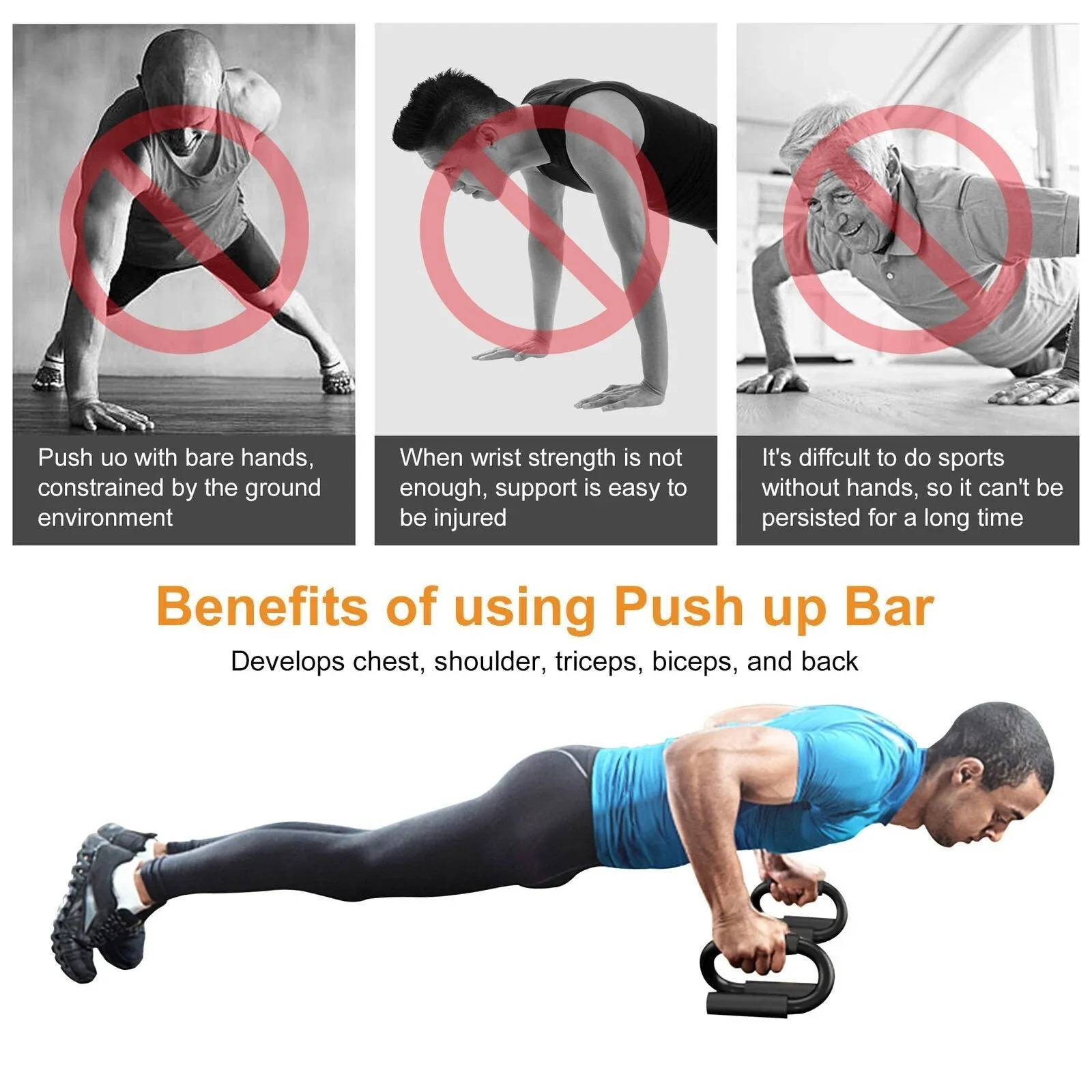 Push Up Bars Stand S Shape Fitness Workout Gym Exercise with Push-Up Training Mat