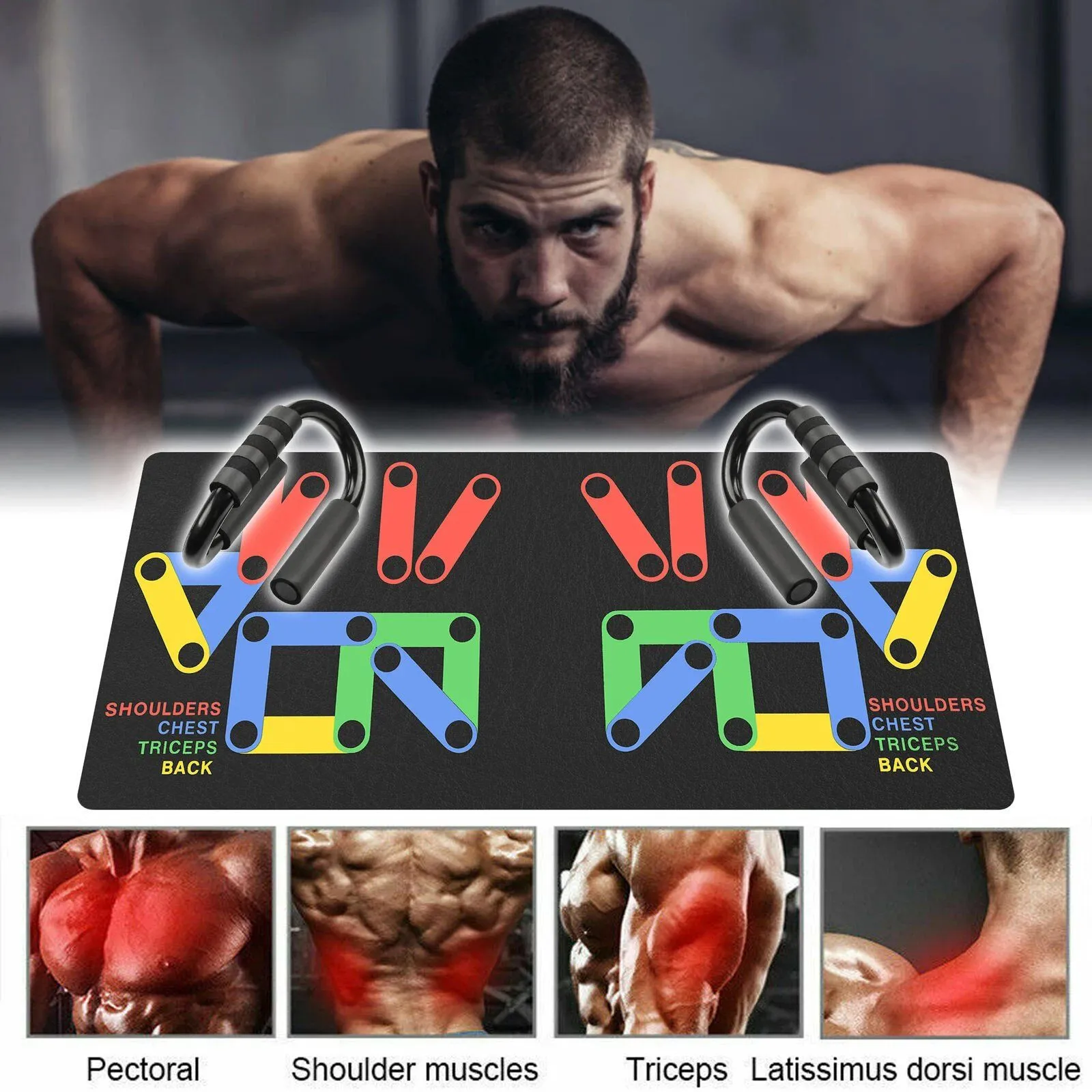 Push Up Bars Stand S Shape Fitness Workout Gym Exercise with Push-Up Training Mat