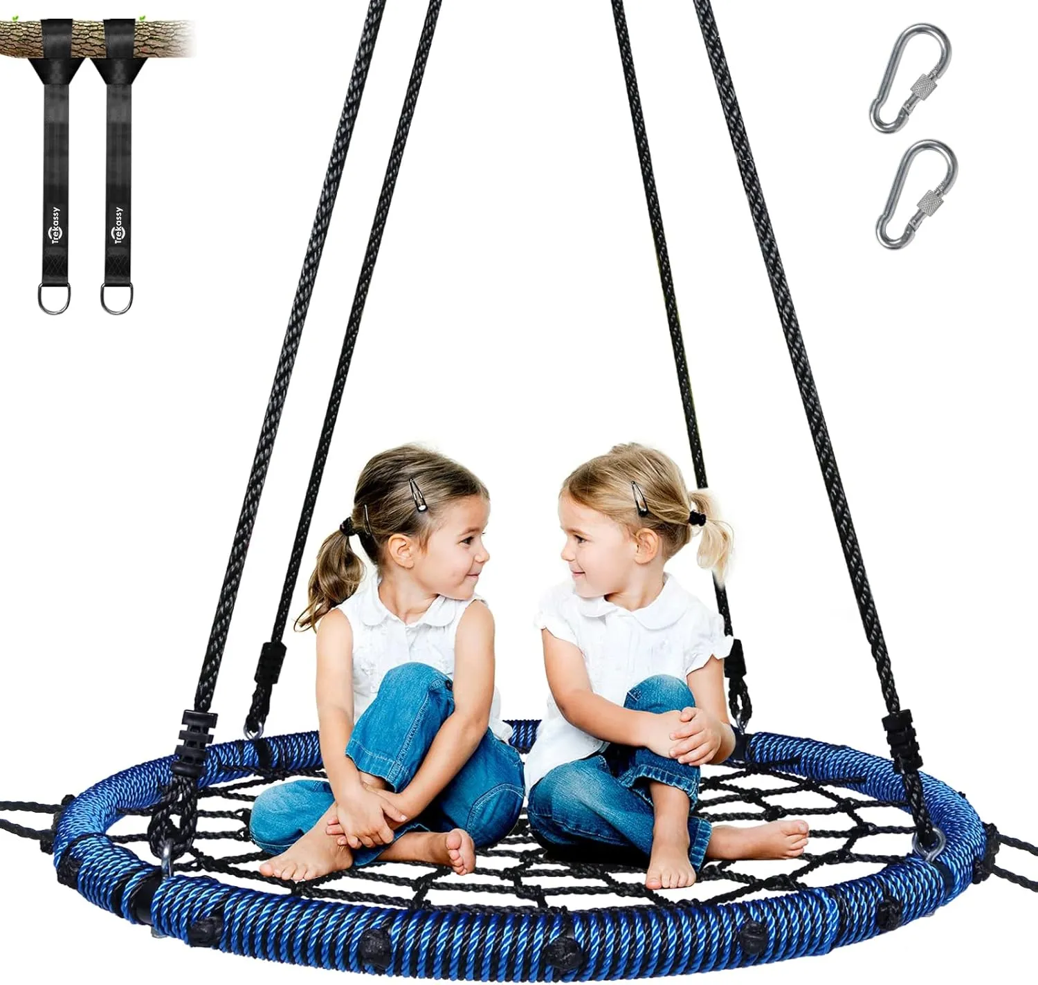 Trekassy 750lbs 40 Spider Web Saucer Tree Swing for Kids Adults, Outdoor Net Swing with Steel Frame and 2 Hanging Straps-Blue