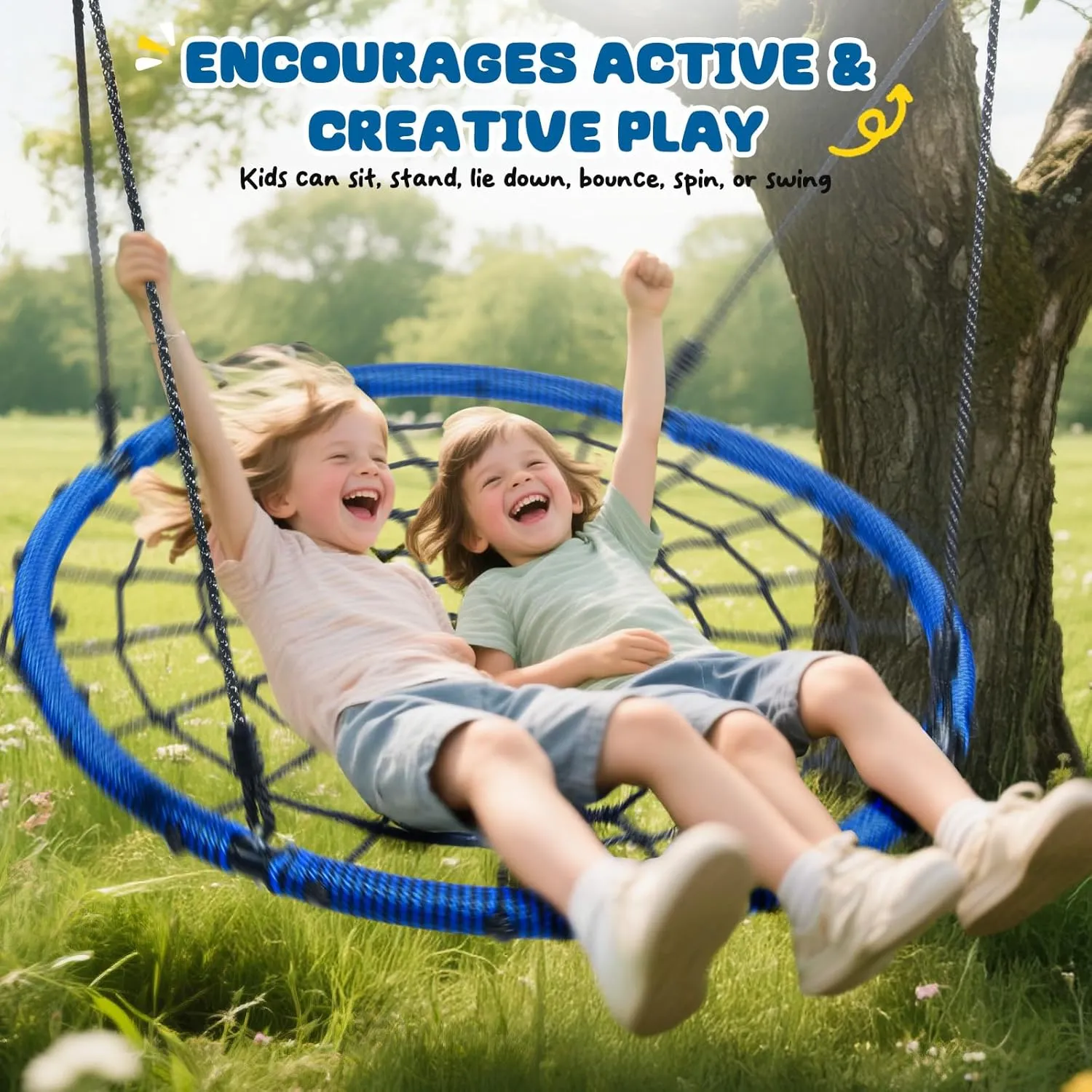 Trekassy 750lbs 40 Spider Web Saucer Tree Swing for Kids Adults, Outdoor Net Swing with Steel Frame and 2 Hanging Straps-Blue