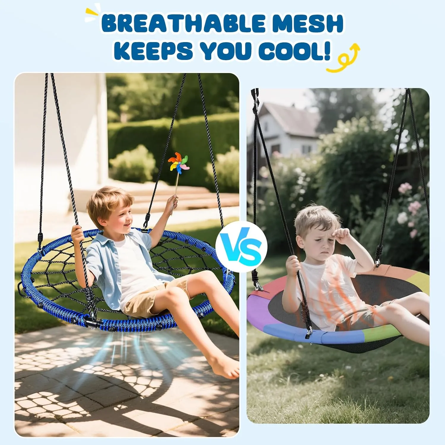 Trekassy 750lbs 40 Spider Web Saucer Tree Swing for Kids Adults, Outdoor Net Swing with Steel Frame and 2 Hanging Straps-Blue