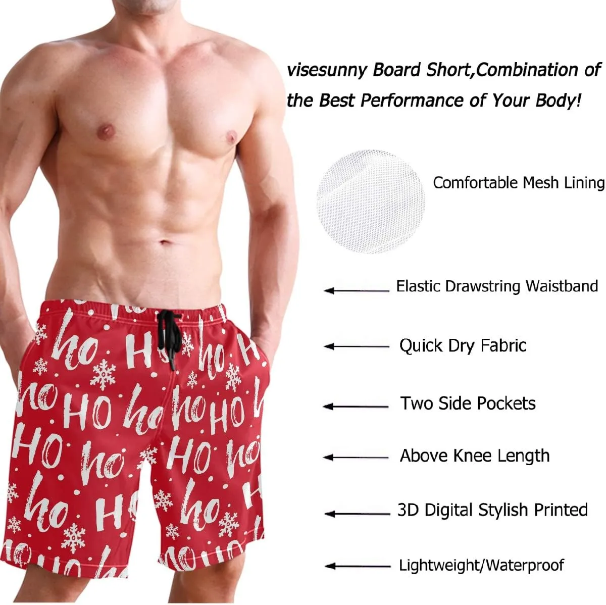 visesunny New Summer Men's Swim Trunks Quick Dry Bathing Suits Holiday Beach Short Casual Board Shorts