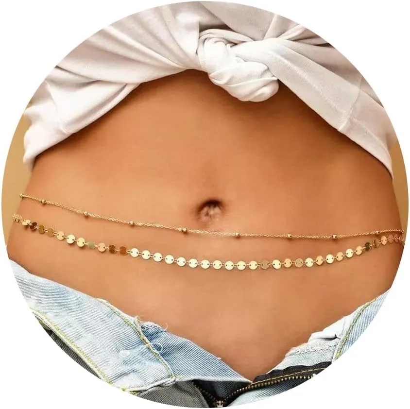 Waist Chain for Women, Layered Belly Body Chain for the Waist Gold Plated Satellite Beads Rope Chain Waterproof Adjustable Sexy Bikini Bra Chain Non Tarnish Summer Beach Jewelry Gifts