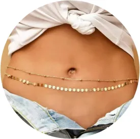 Waist Chain for Women, Layered Belly Body Chain for the Waist Gold Plated Satellite Beads Rope Chain Waterproof Adjustable Sexy Bikini Bra Chain Non Tarnish Summer Beach Jewelry Gifts