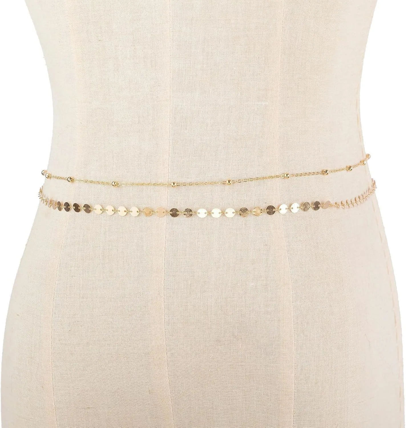 Waist Chain for Women, Layered Belly Body Chain for the Waist Gold Plated Satellite Beads Rope Chain Waterproof Adjustable Sexy Bikini Bra Chain Non Tarnish Summer Beach Jewelry Gifts