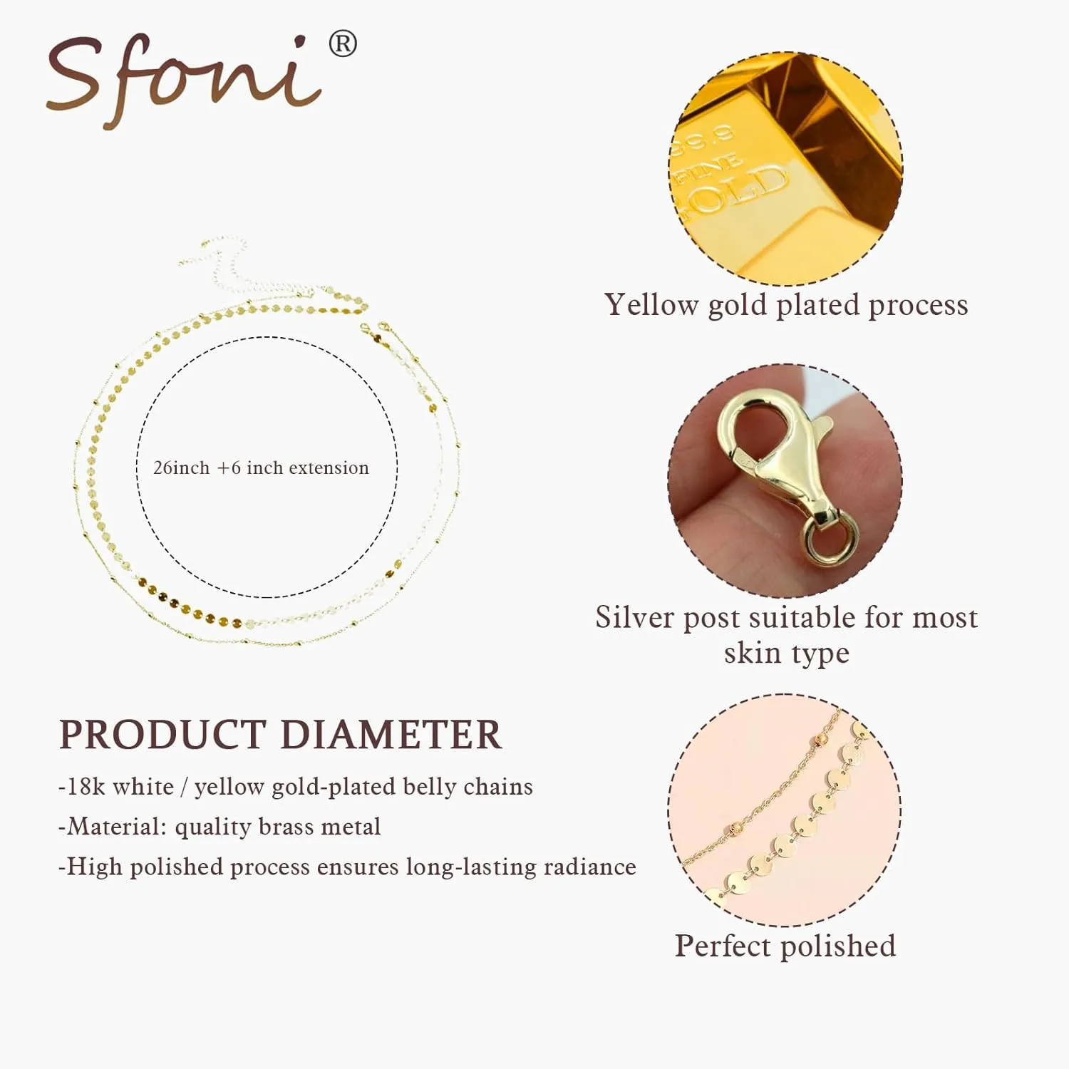 Waist Chain for Women, Layered Belly Body Chain for the Waist Gold Plated Satellite Beads Rope Chain Waterproof Adjustable Sexy Bikini Bra Chain Non Tarnish Summer Beach Jewelry Gifts